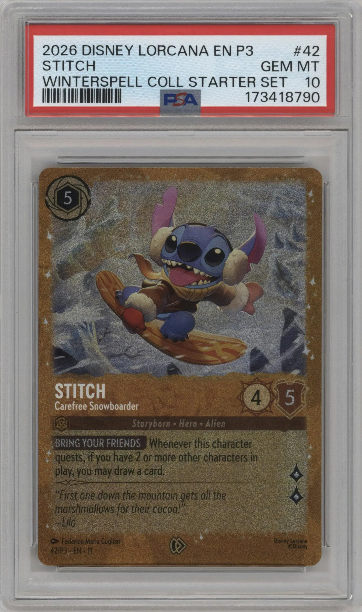 2026 Disney Lorcana Winterspell Promo Stitch #42 PSA 10