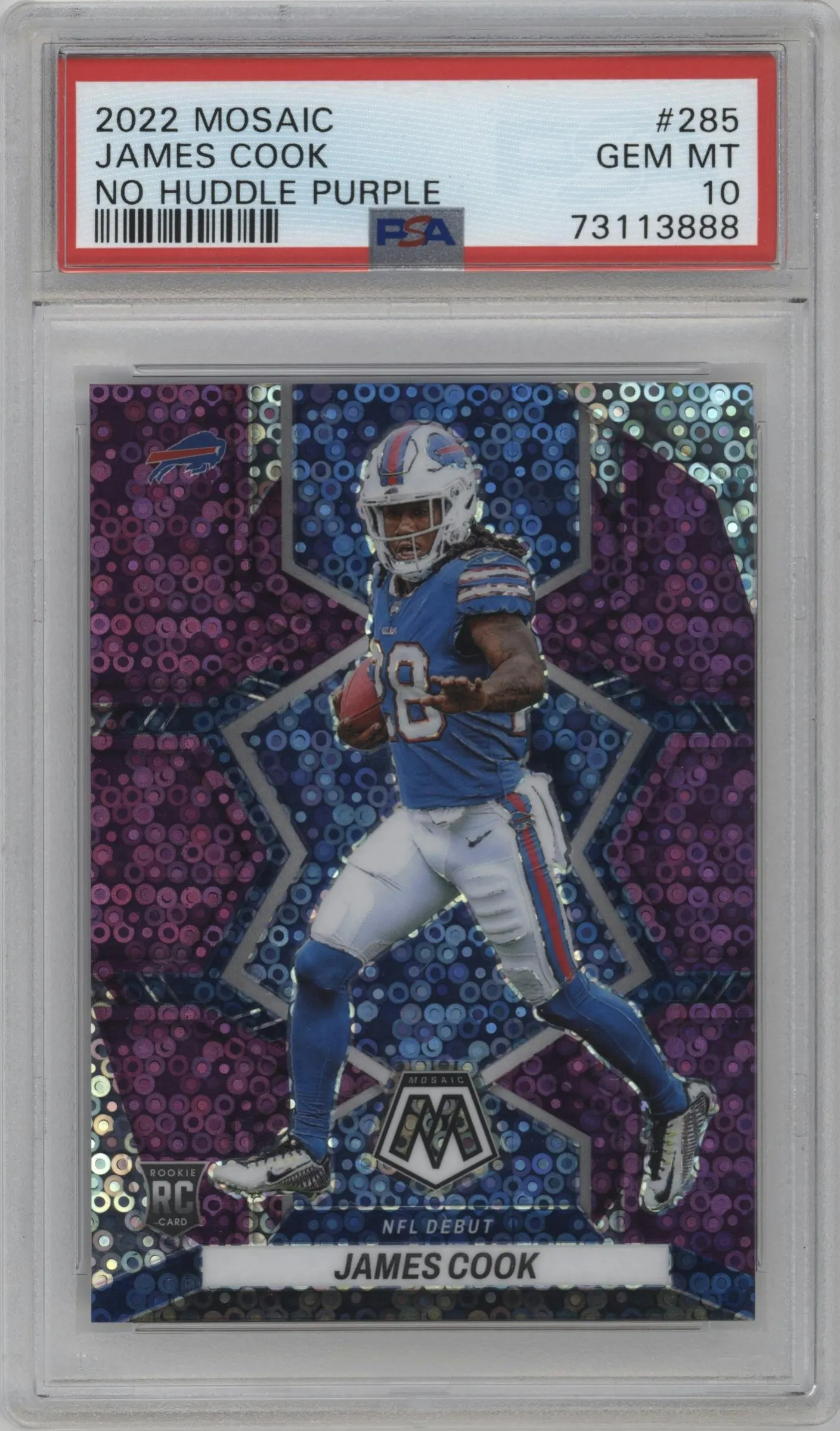 2022 Panini Mosaic James Cook No Huddle Purple #285 PSA 10