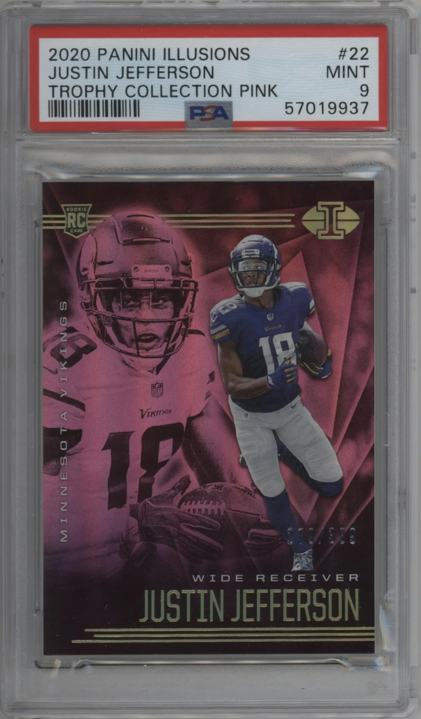 2020 Panini Illusions Justin Jefferson Trophy Collection Pink #22 PSA 9