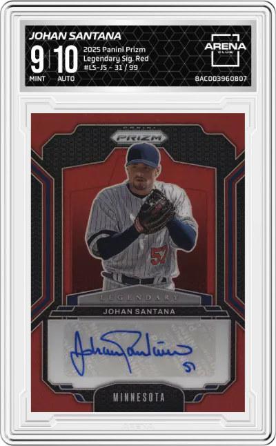 2025 Panini Prizm Legendary Sig. Johan Santana Red #LS-JS ARENA CLUB 9