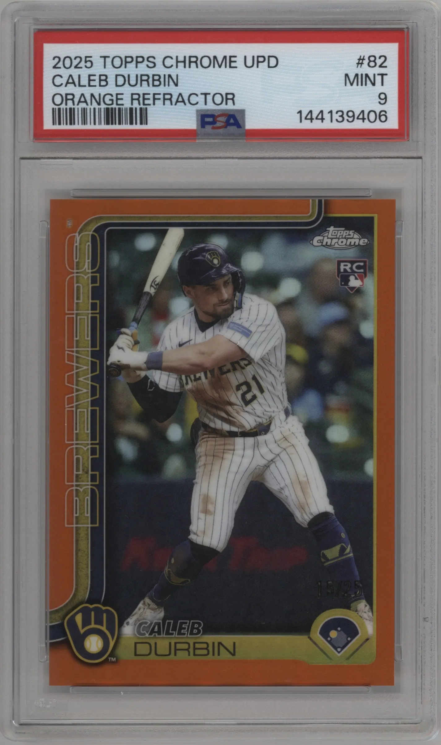 2025 Topps Chrome Update Caleb Durbin Orange Refractors #USC82 PSA 9