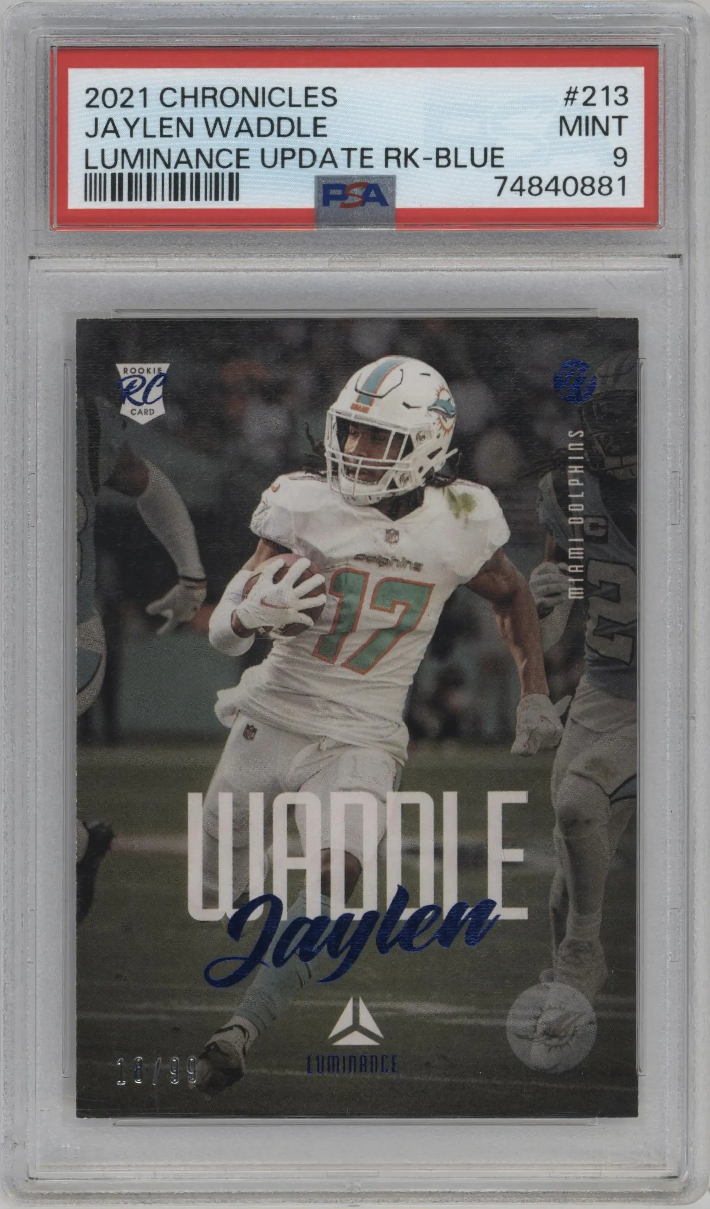 2021 Panini Chronicles Luminance Jaylen Waddle Blue #213 PSA 9