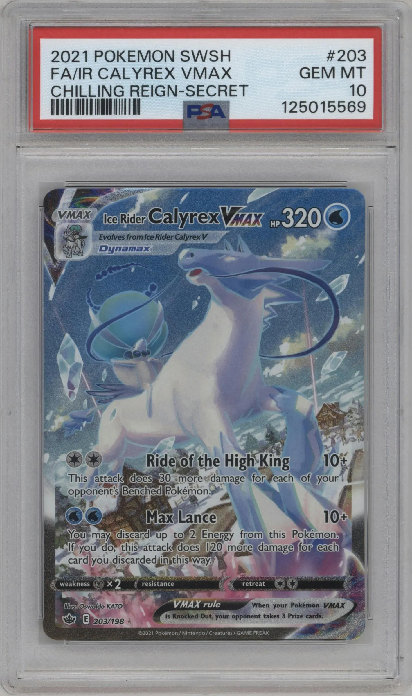 2021 Pokemon SWSH Chilling Reign Ice Rider Calyrex VMAX #203 PSA 10