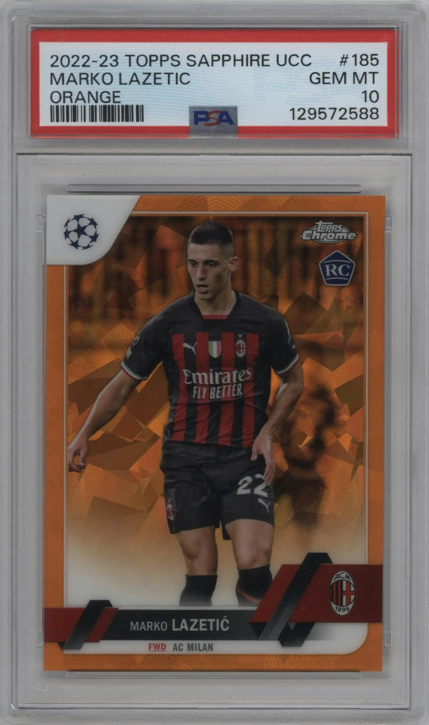 2022 Topps Chrome Sapphire Edition UEFA Club Competitions Marko Lazetic Orange #185 PSA 10