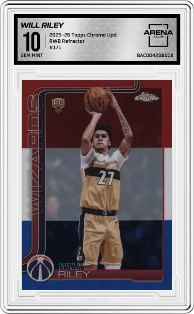 2025 Topps Chrome Update Will Riley Red White and Blue Refractor #171 ARENA CLUB 10