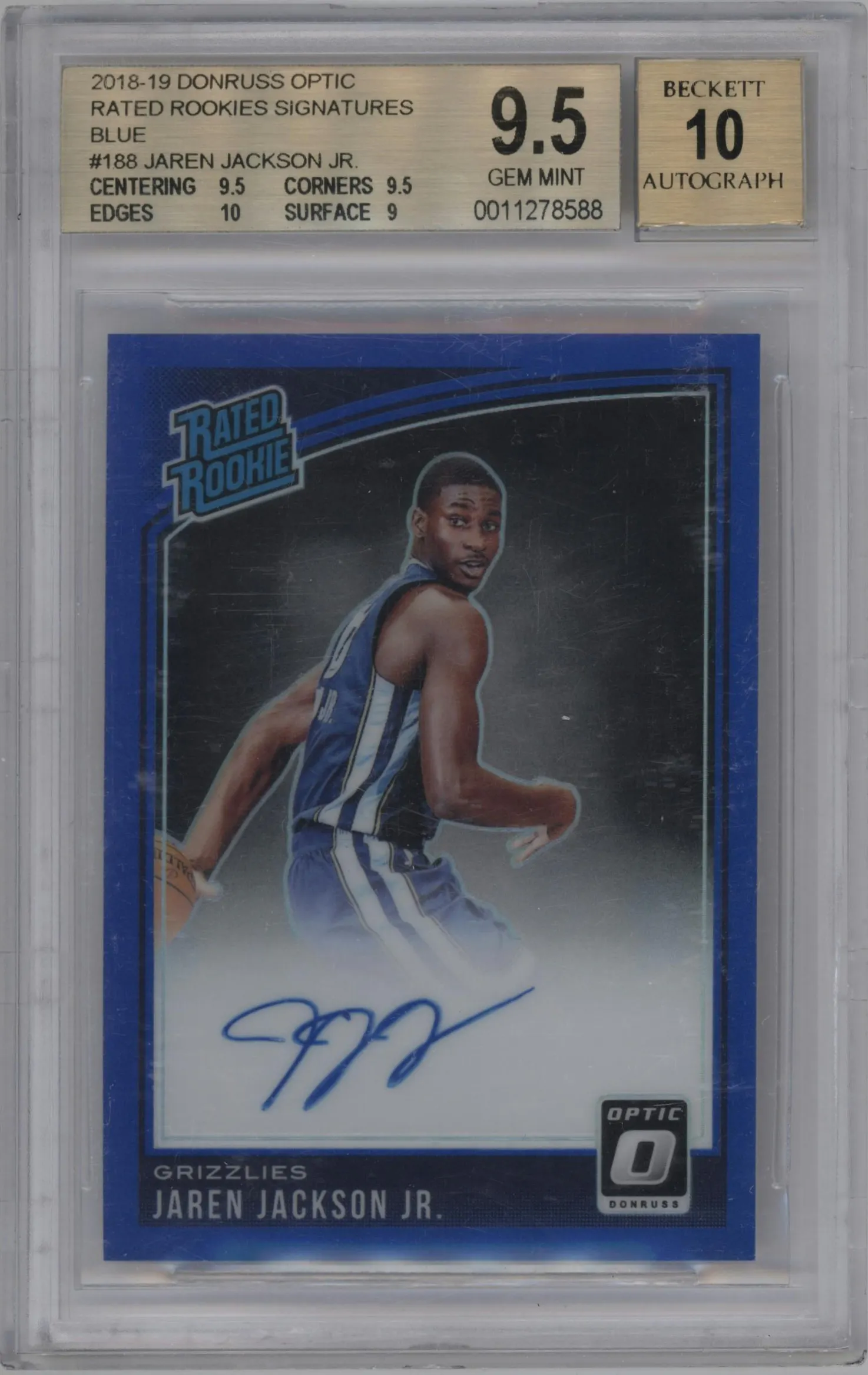 2018 Panini Donruss Optic Rtd.Rke.Sig. Jaren Jackson Jr. Blue BGS 9.5