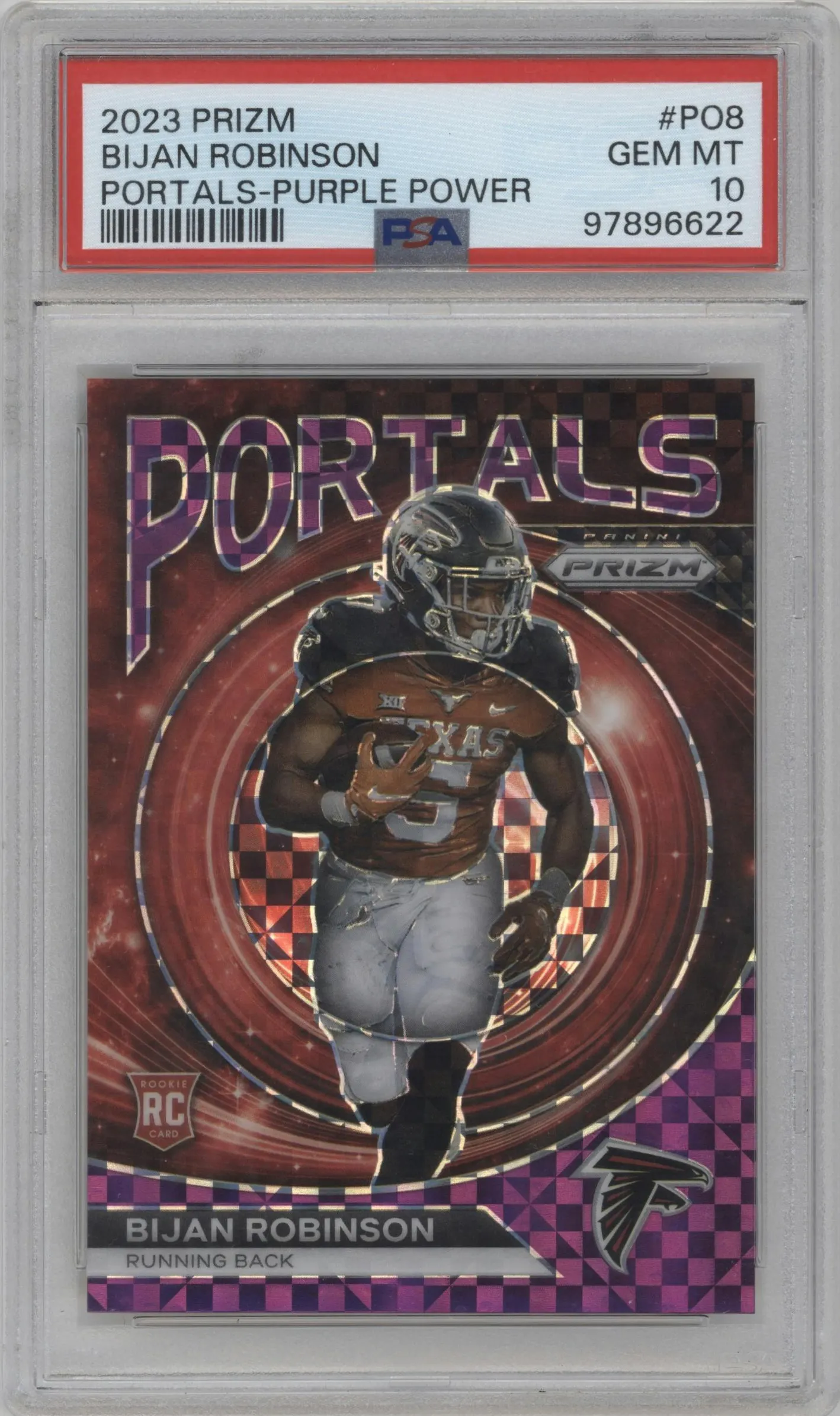 2023 Panini Prizm Portals Bijan Robinson Purple Power #PO-8 PSA 10