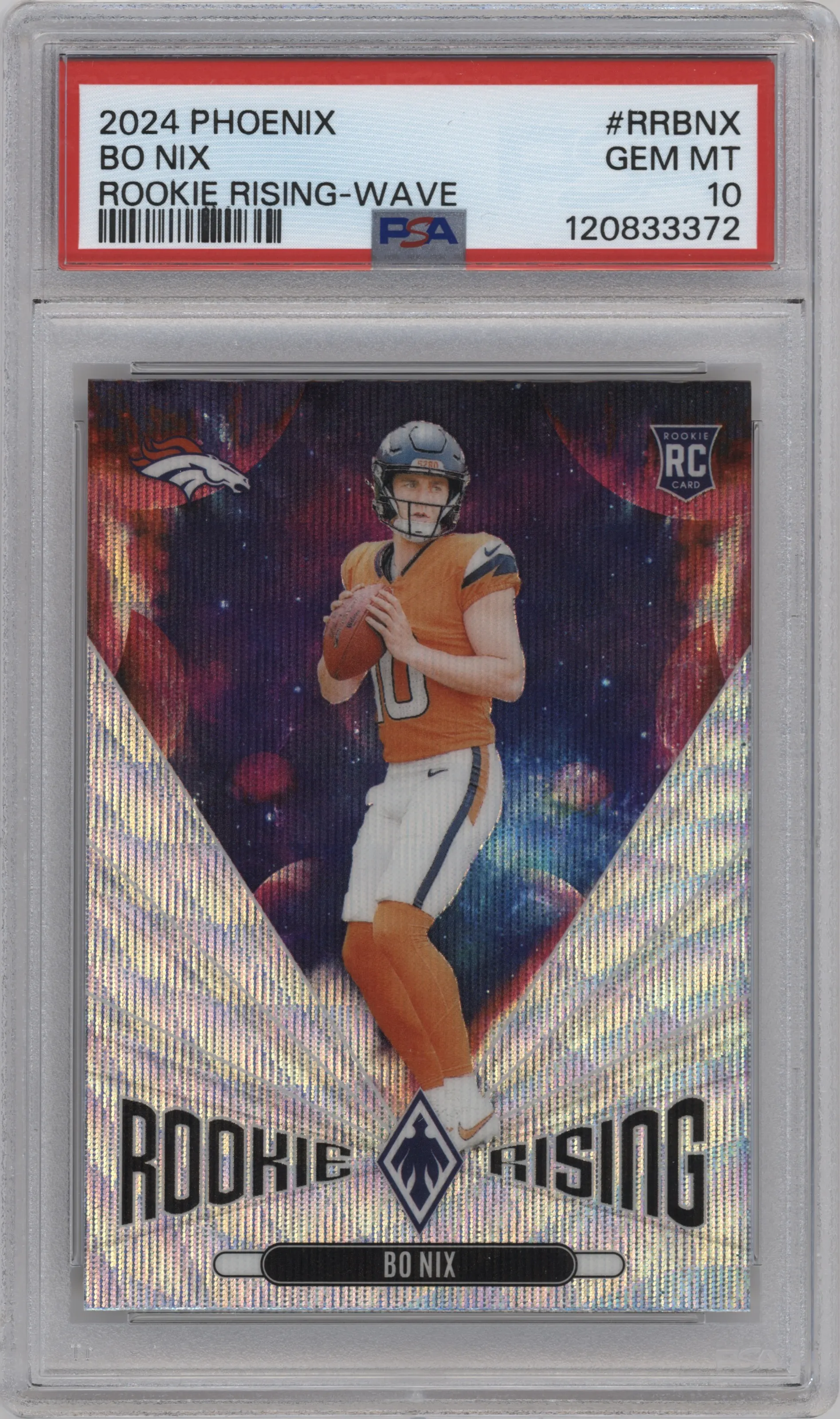 2024 Panini Phoenix Rookie Rising Bo Nix Wave #RR-BNX PSA 10