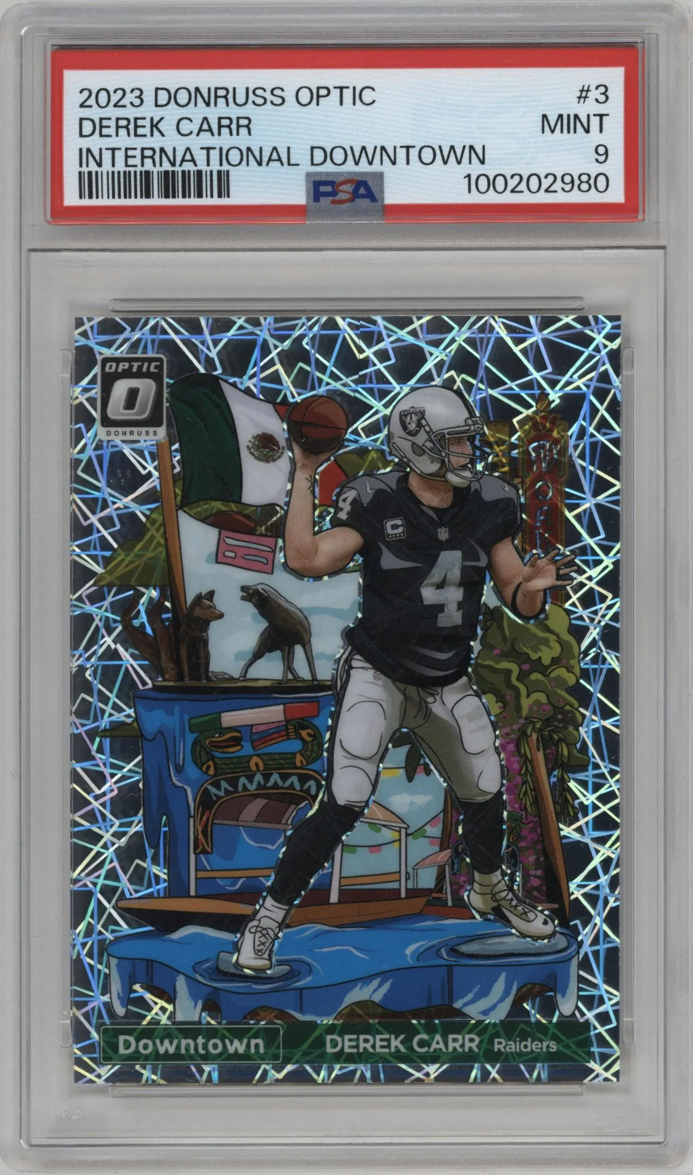2023 Donruss Optic International Downtown Derek Carr #3 PSA 9