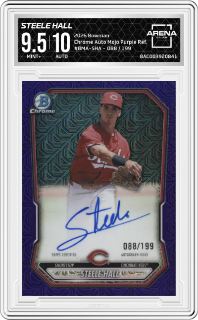 2026 Bowman Chrome Auto Steele Hall Mojo Purple Refractors #BMA-SHA ARENA CLUB 9.5