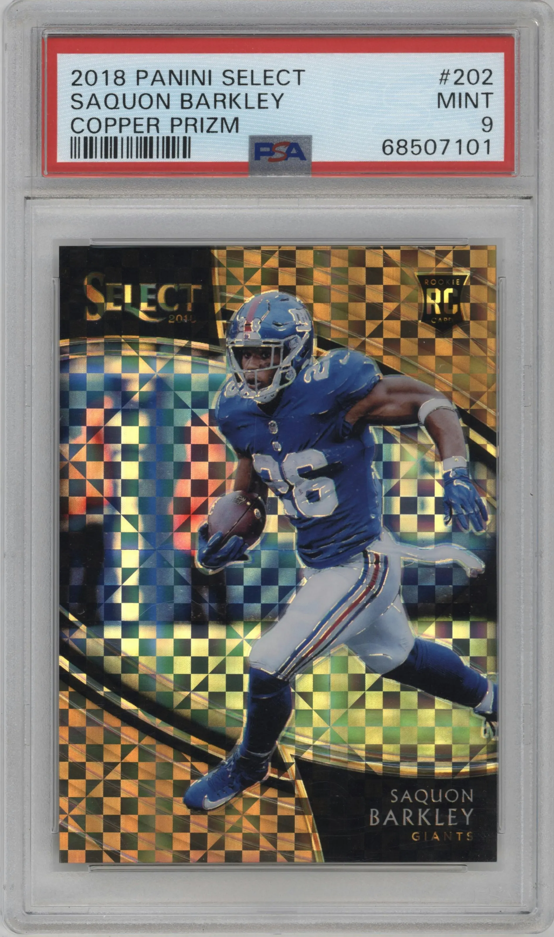 2018 Panini Select Field Lvl. Saquon Barkley Copper Prizm #202 PSA 9