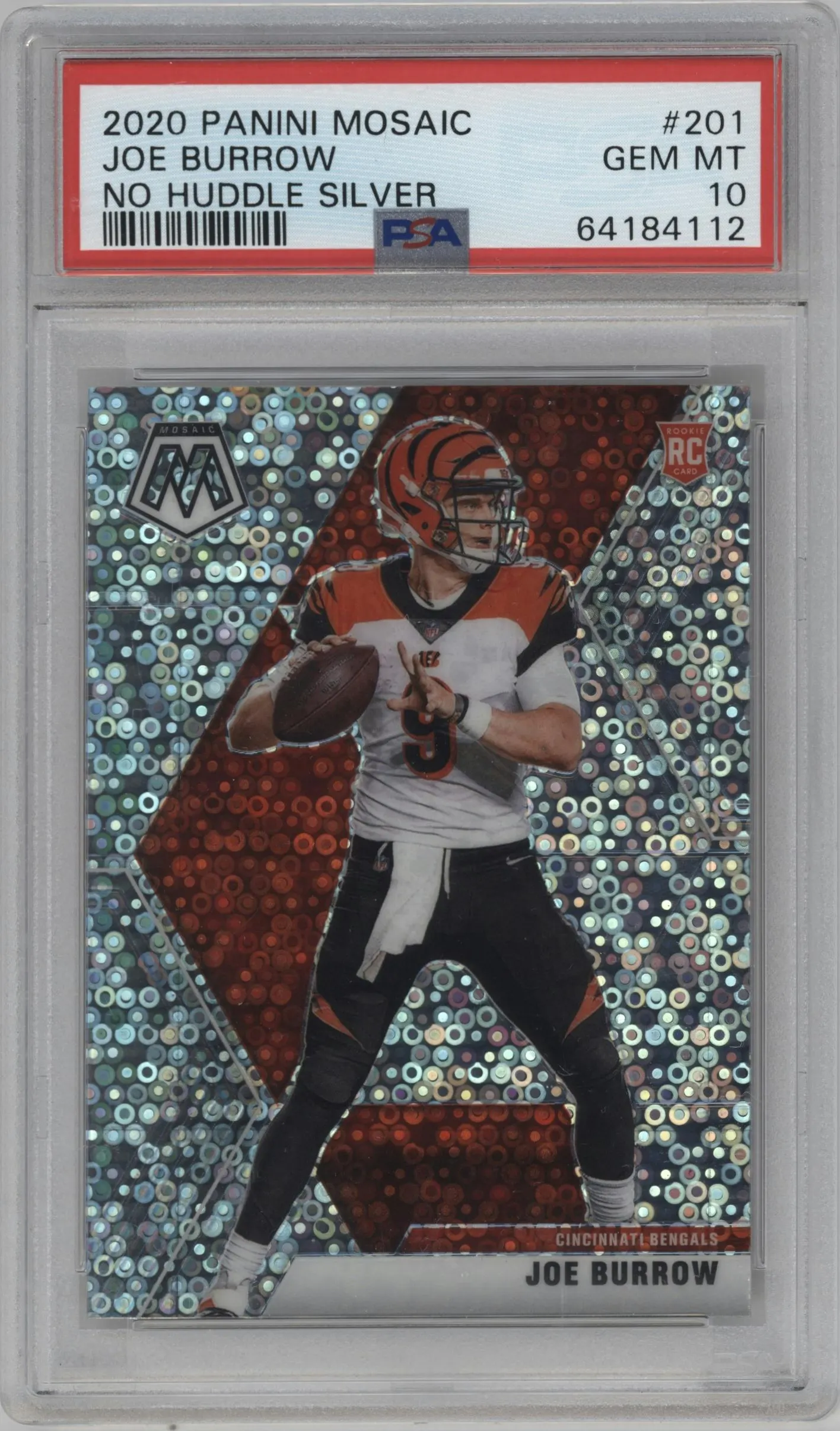 2020 Panini Mosaic Joe Burrow No Huddle Silver #201 PSA 10
