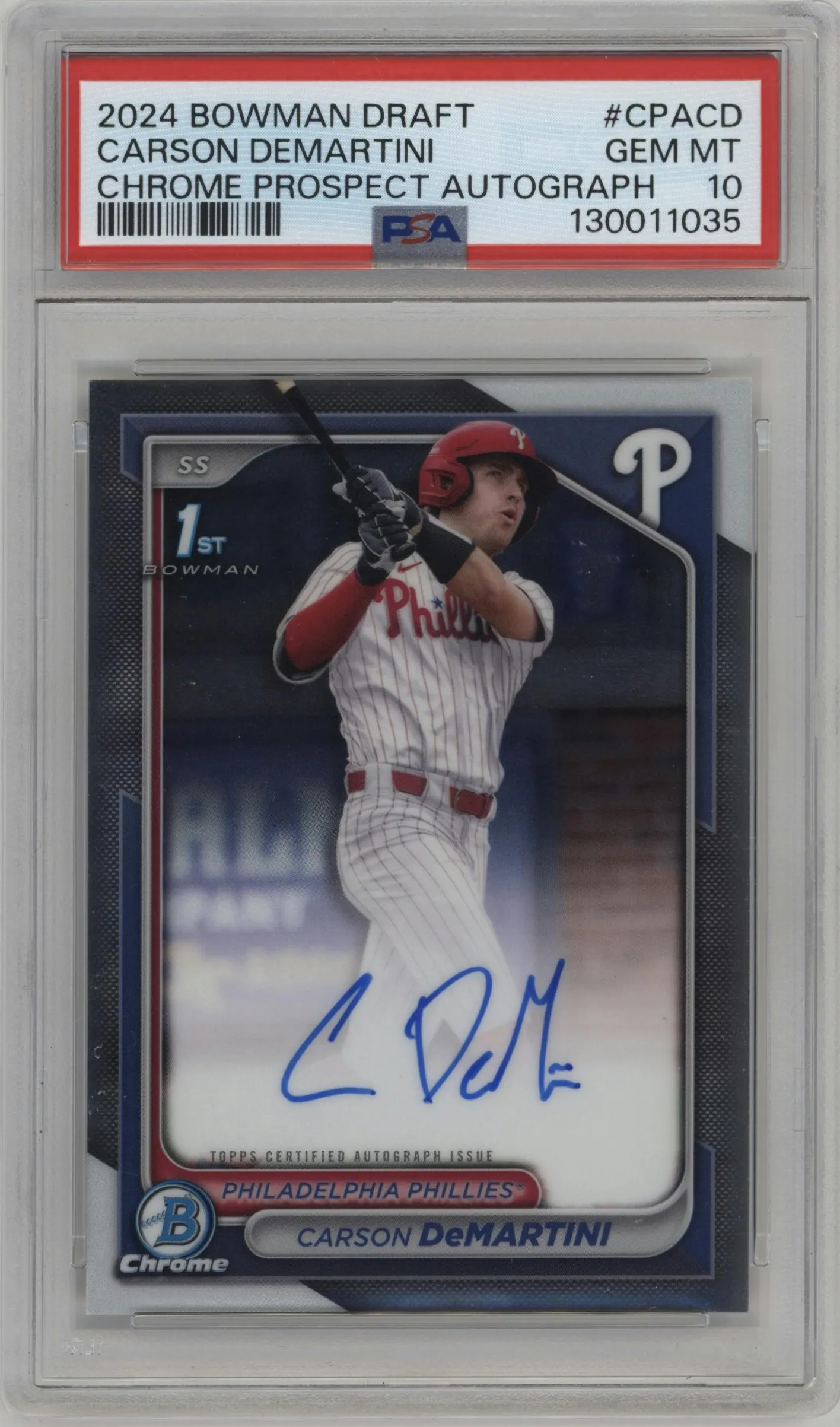 2024 Bowman Draft Chr.Pros.Auto Carson DeMartini #CPA-CD PSA 10
