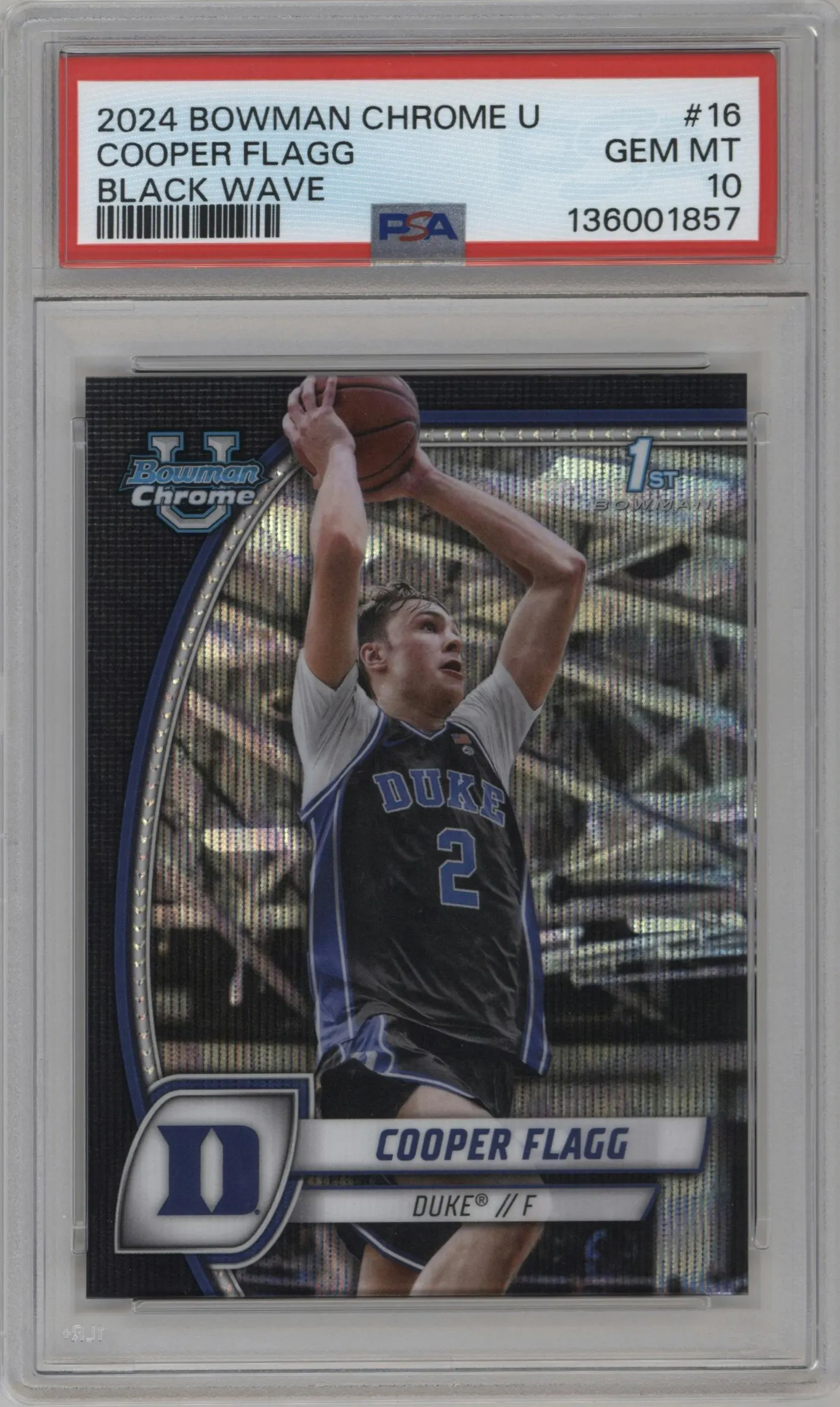 2024 Bowman University Chrome Cooper Flagg Black Wave Refractor #16 PSA 10