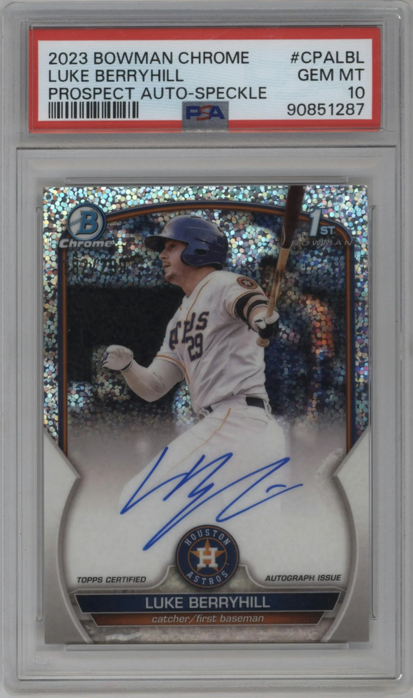 2023 Bowman Chrome Chr.Pros.Auto Luke Berryhill Speckle Refractor #CPA-LBL PSA 10