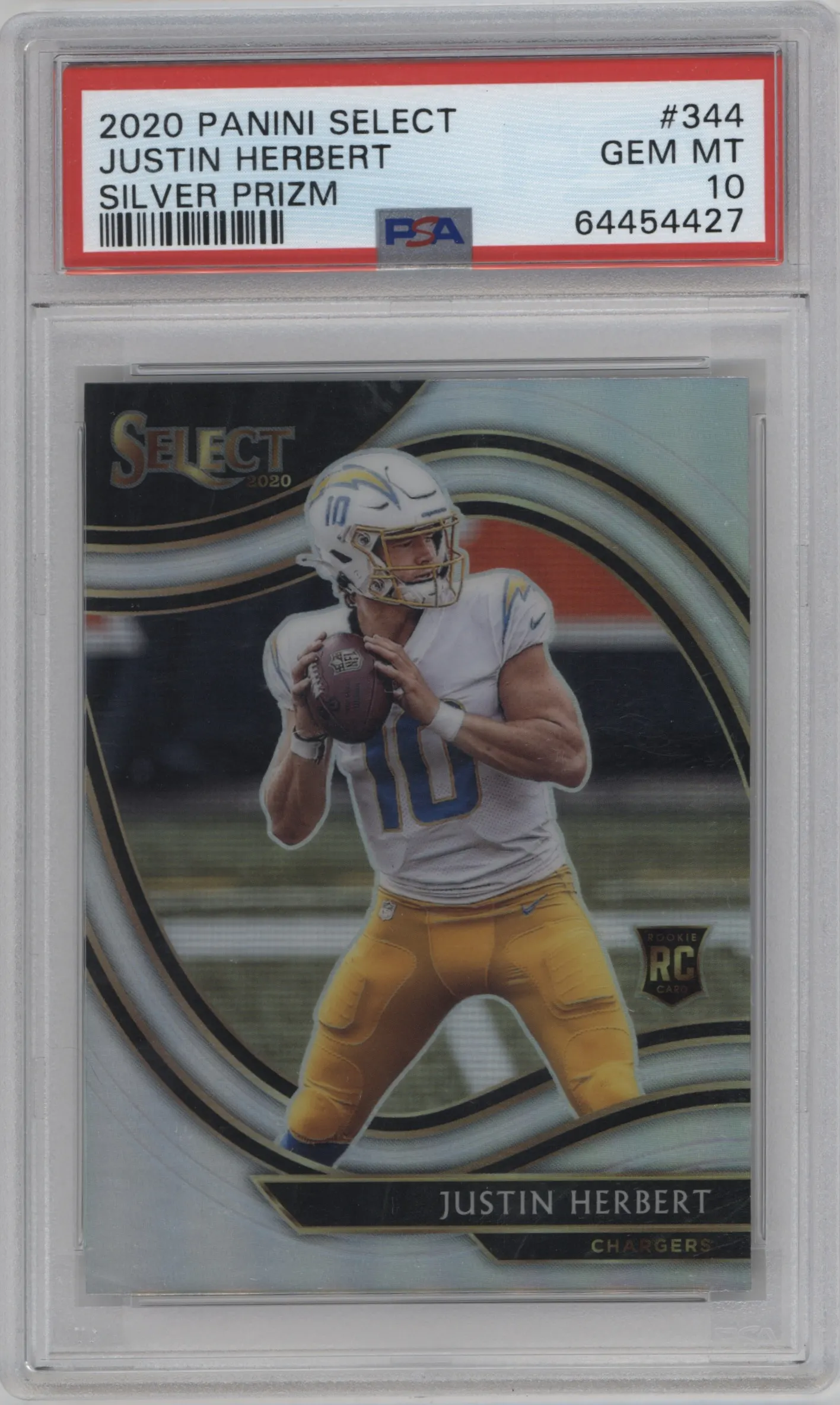 2020 Panini Select Field Lvl. Justin Herbert Silver Prizm #344 PSA 10