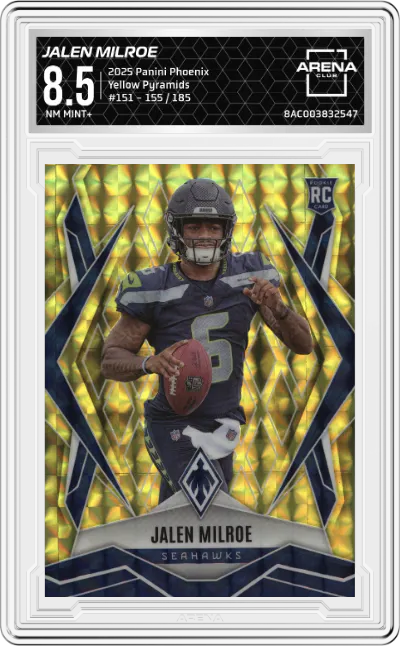 2025 Panini Phoenix Jalen Milroe Yellow Pyramids Prizm #151 ARENA CLUB 8.5