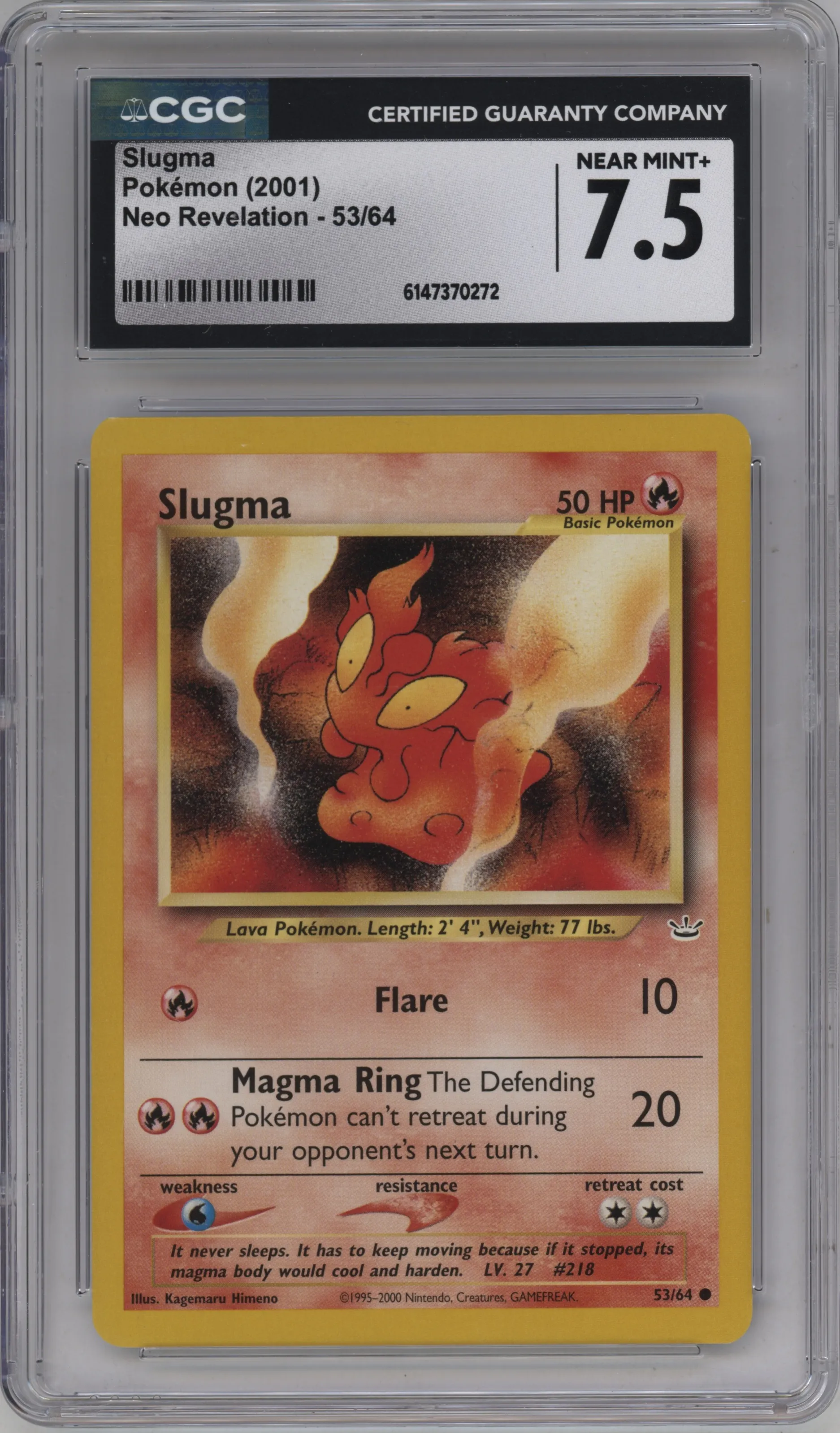 2001 Pokemon Neo Genesis Neo Revelation Slugma #53 CGC 7.5