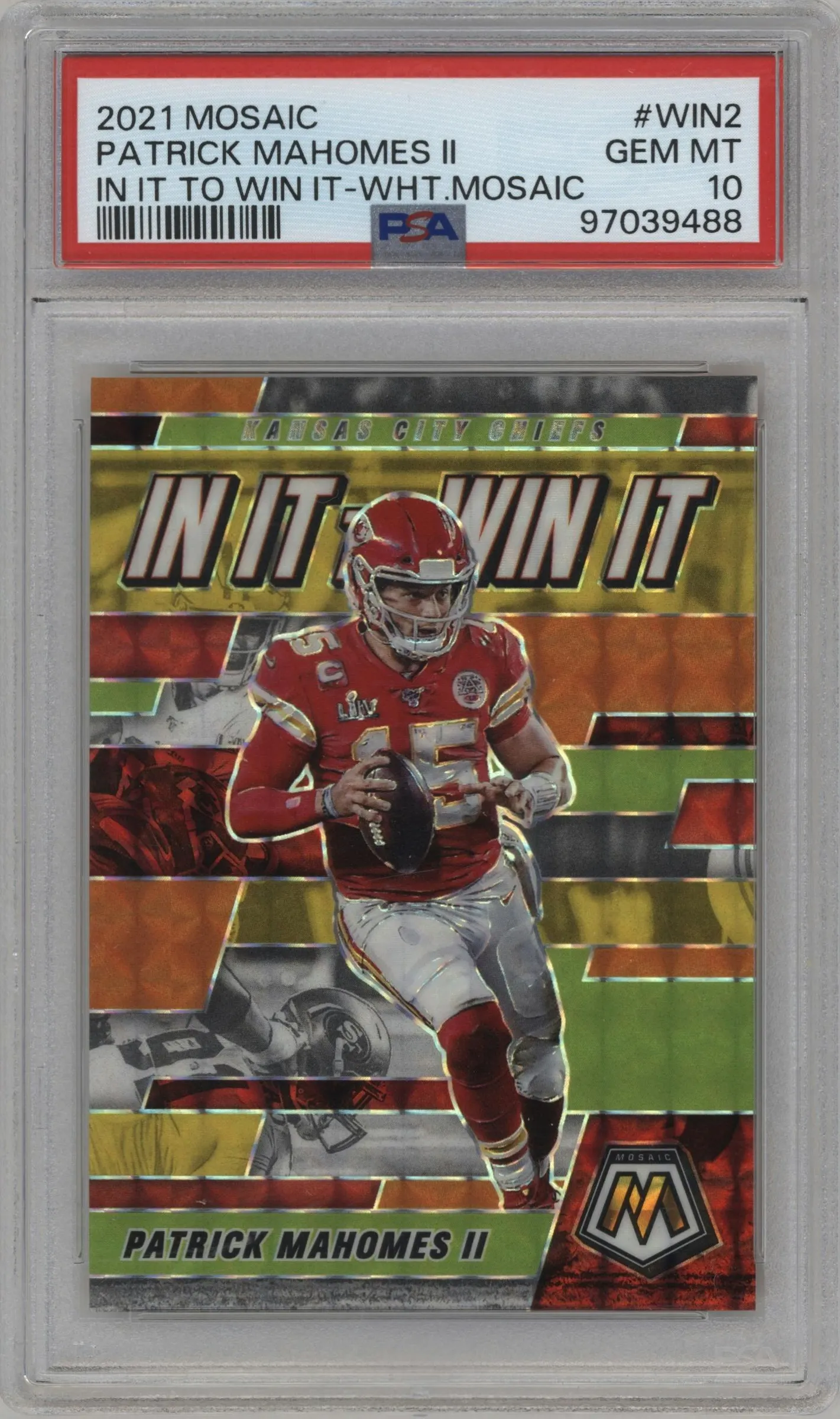 2021 Panini Mosaic In It to Win It Patrick Mahomes II White Mosaic #WIN2 PSA 10