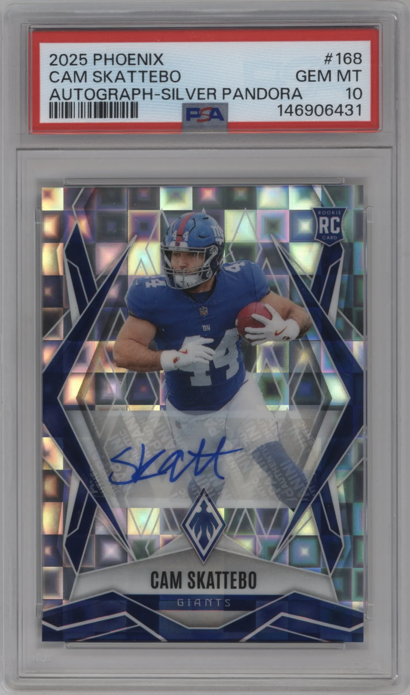 2025 Panini Phoenix Rke.Auto Cam Skattebo Silver Pandora #168 PSA 10