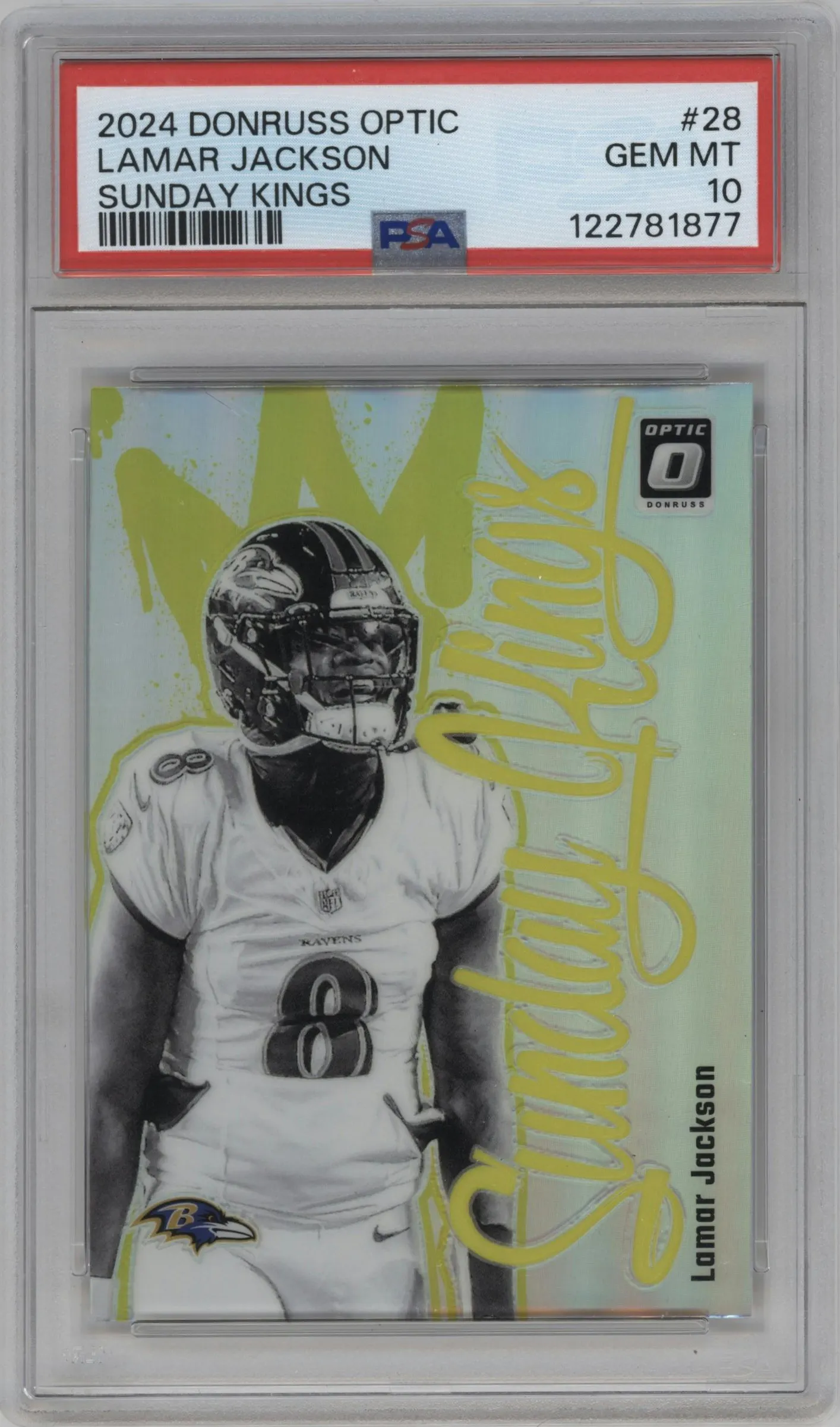 2024 Donruss Optic Sunday Kings Lamar Jackson #28 PSA 10
