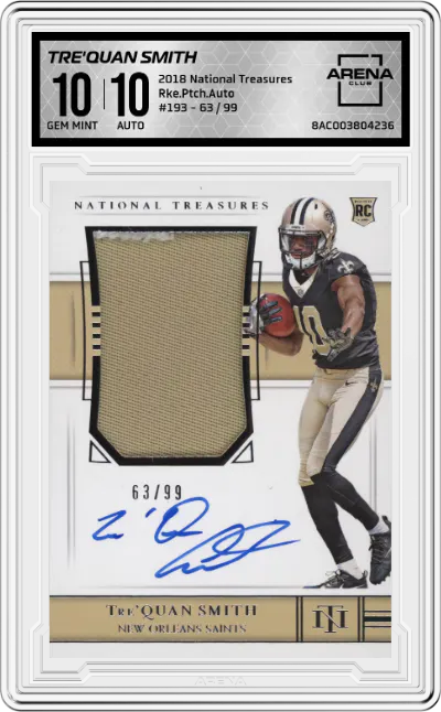 2018 Panini National Treasures Rke.Ptch.Auto Tre'Quan Smith #193 ARENA CLUB 10