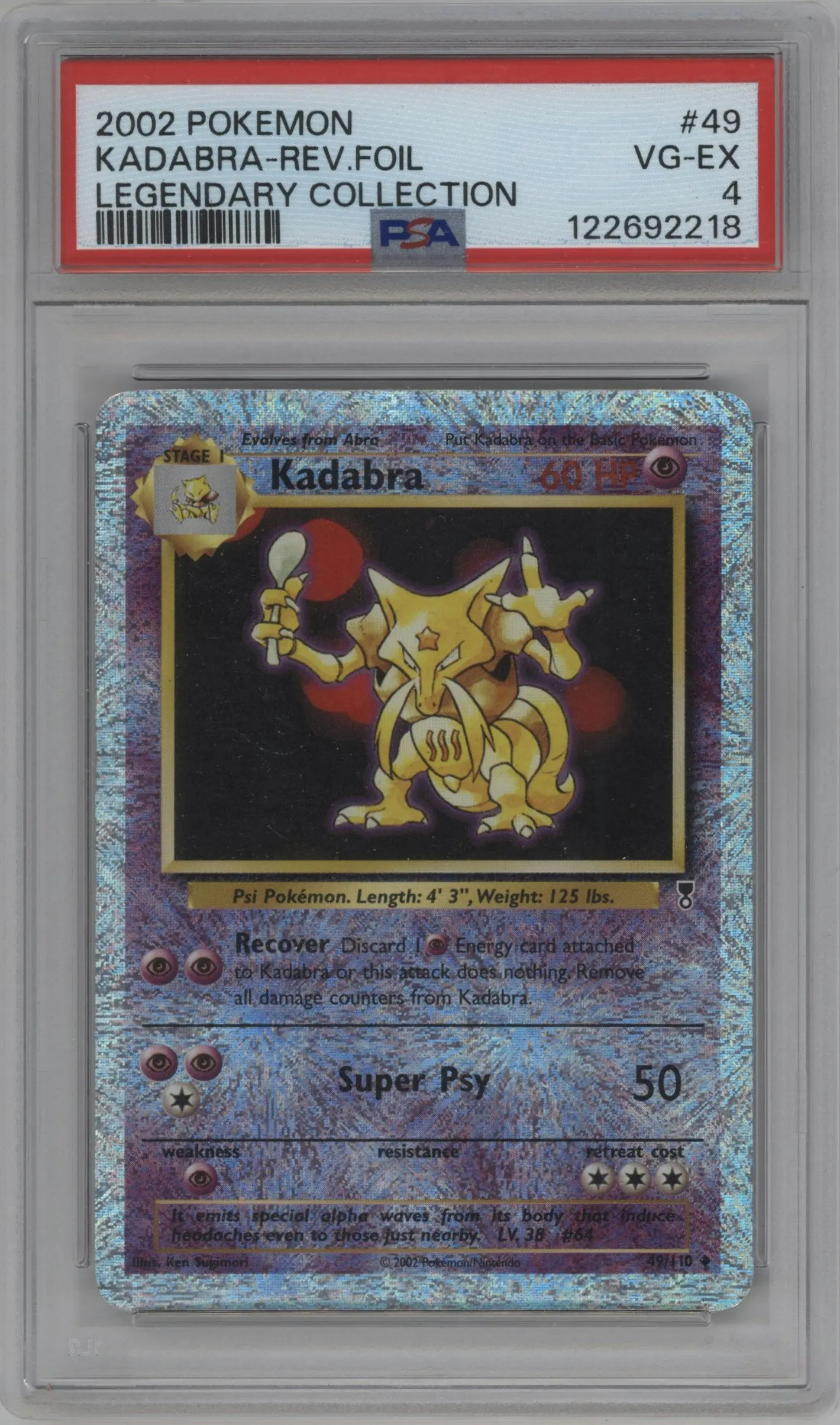 2002 Pokemon Legendary Collection Kadabra #49 PSA 4