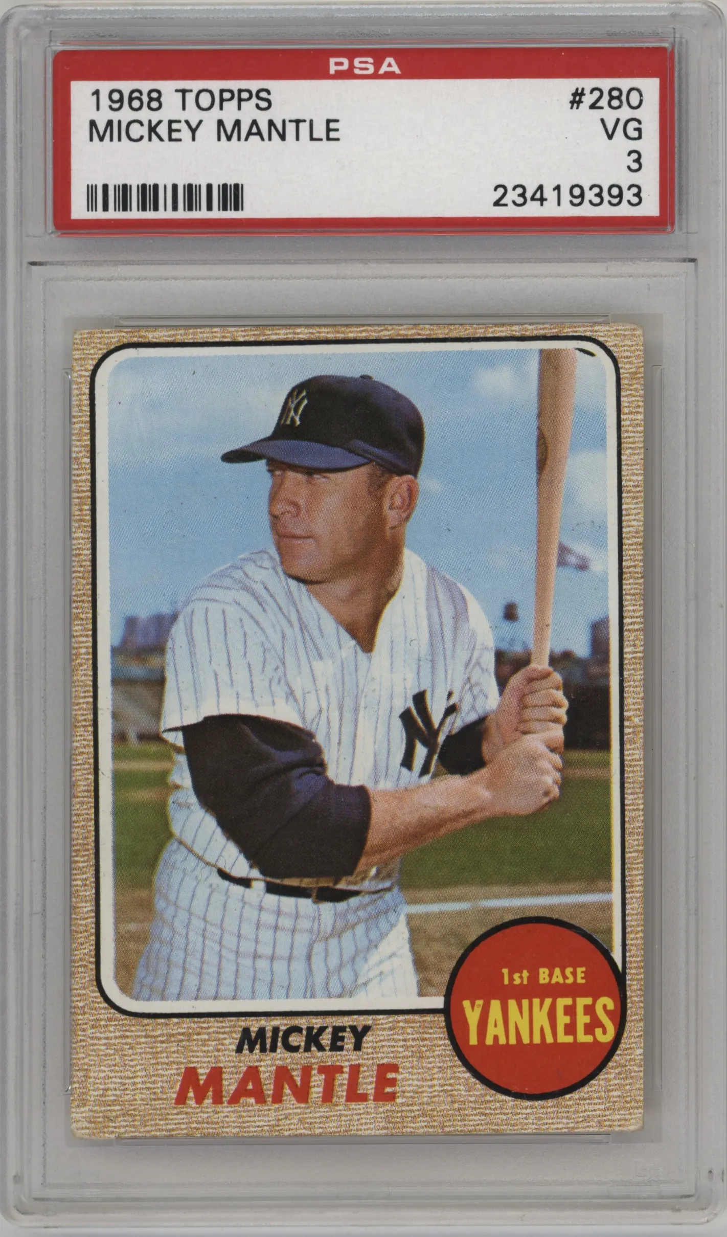 1968 Topps Mickey Mantle PSA VERY GOOD 3 #280 PSA 3