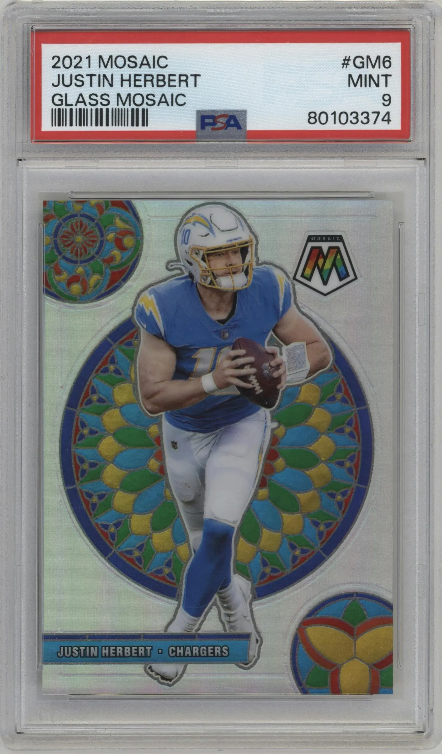 2021 Panini Mosaic Glass Mosaic Justin Herbert #GM-6 PSA 9