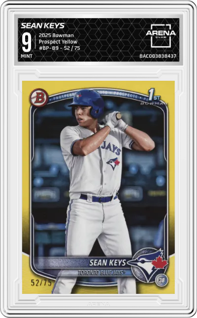 2025 Bowman Prospect Sean Keys Yellow #BP-89 ARENA CLUB 9