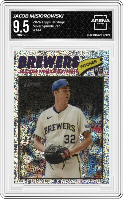 2026 Topps Heritage Jacob Misiorowski Silver Sparkle Ref. #144 ARENA CLUB 9.5
