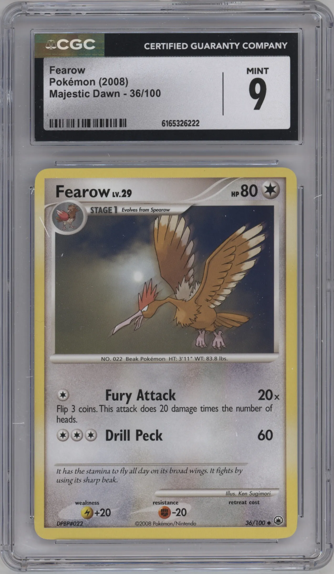 2008 Pokemon D&P Majestic Dawn Fearow #36 CGC 9