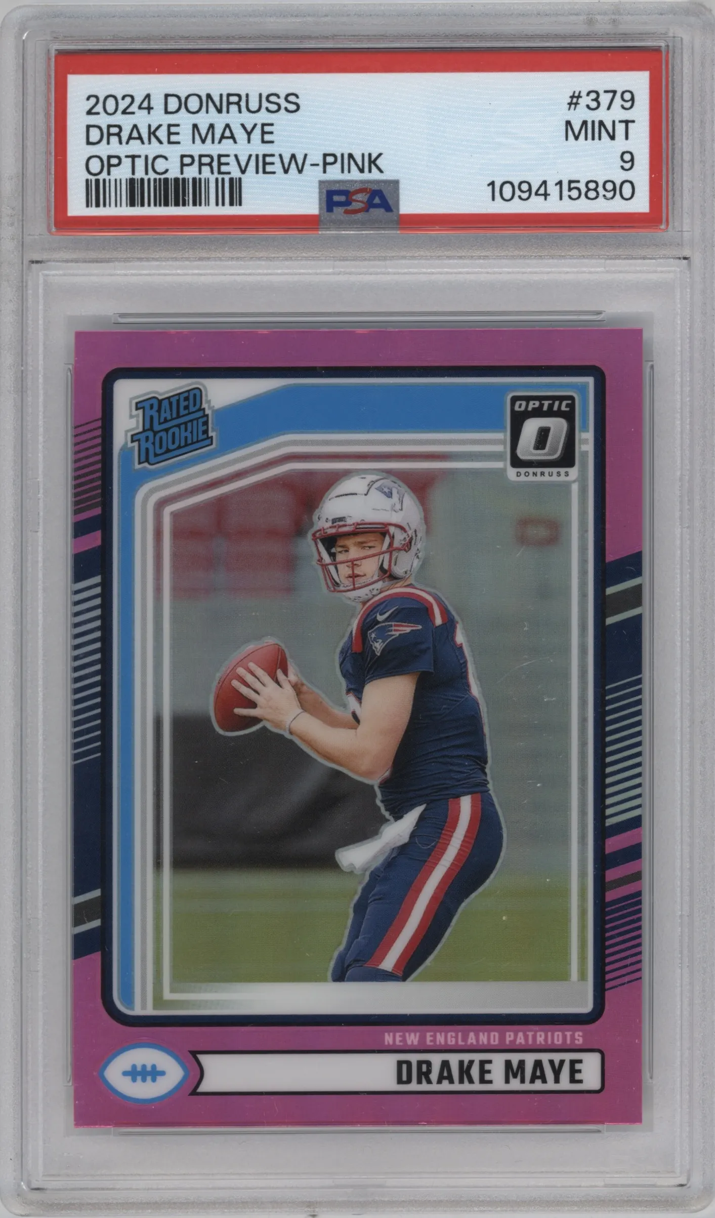 2024 Donruss Opt.Rtd.Rke.Prev. Drake Maye Pink #379 PSA 9