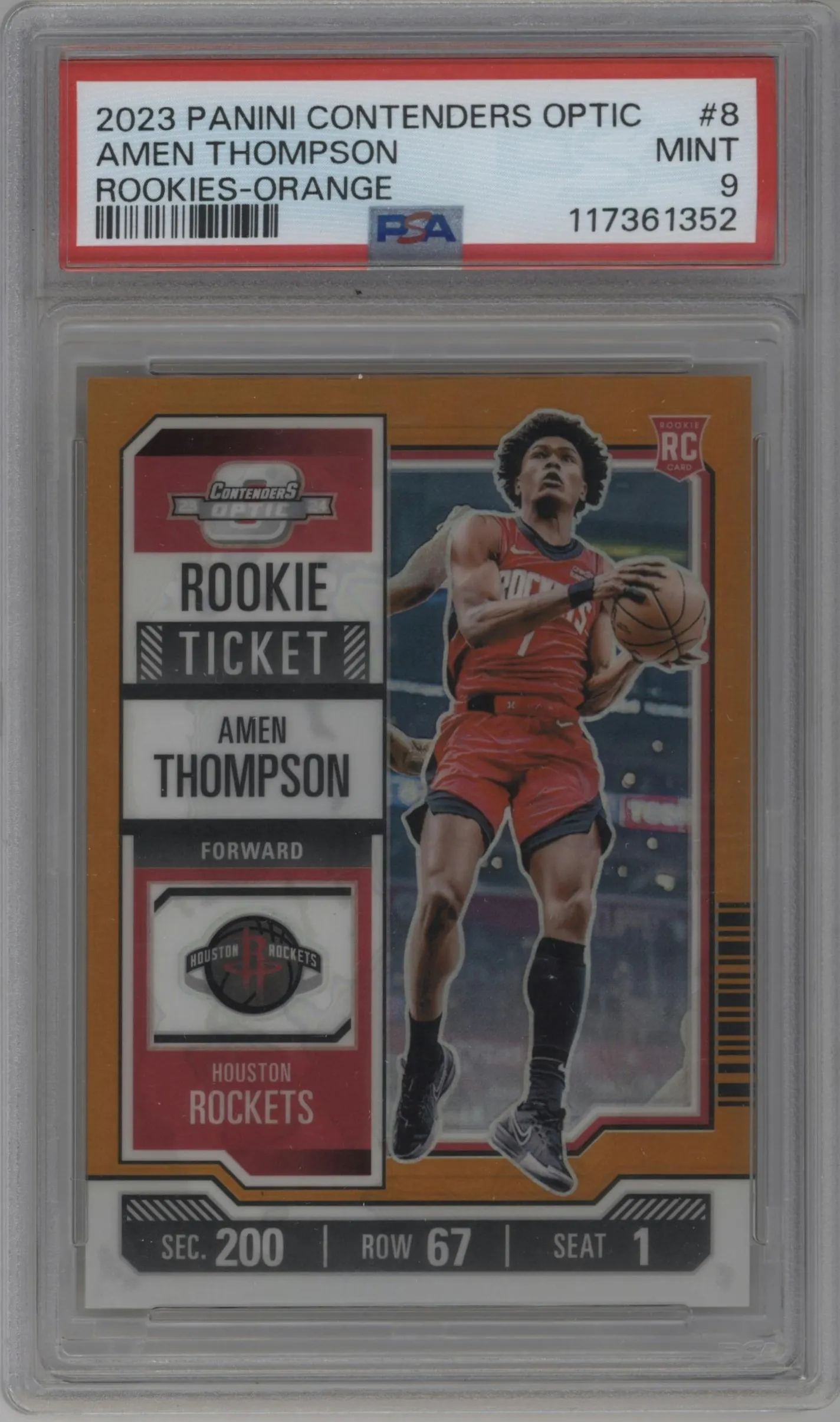 2023 Panini Contenders Optic Rke.Tkt. Amen Thompson Orange #8 PSA 9