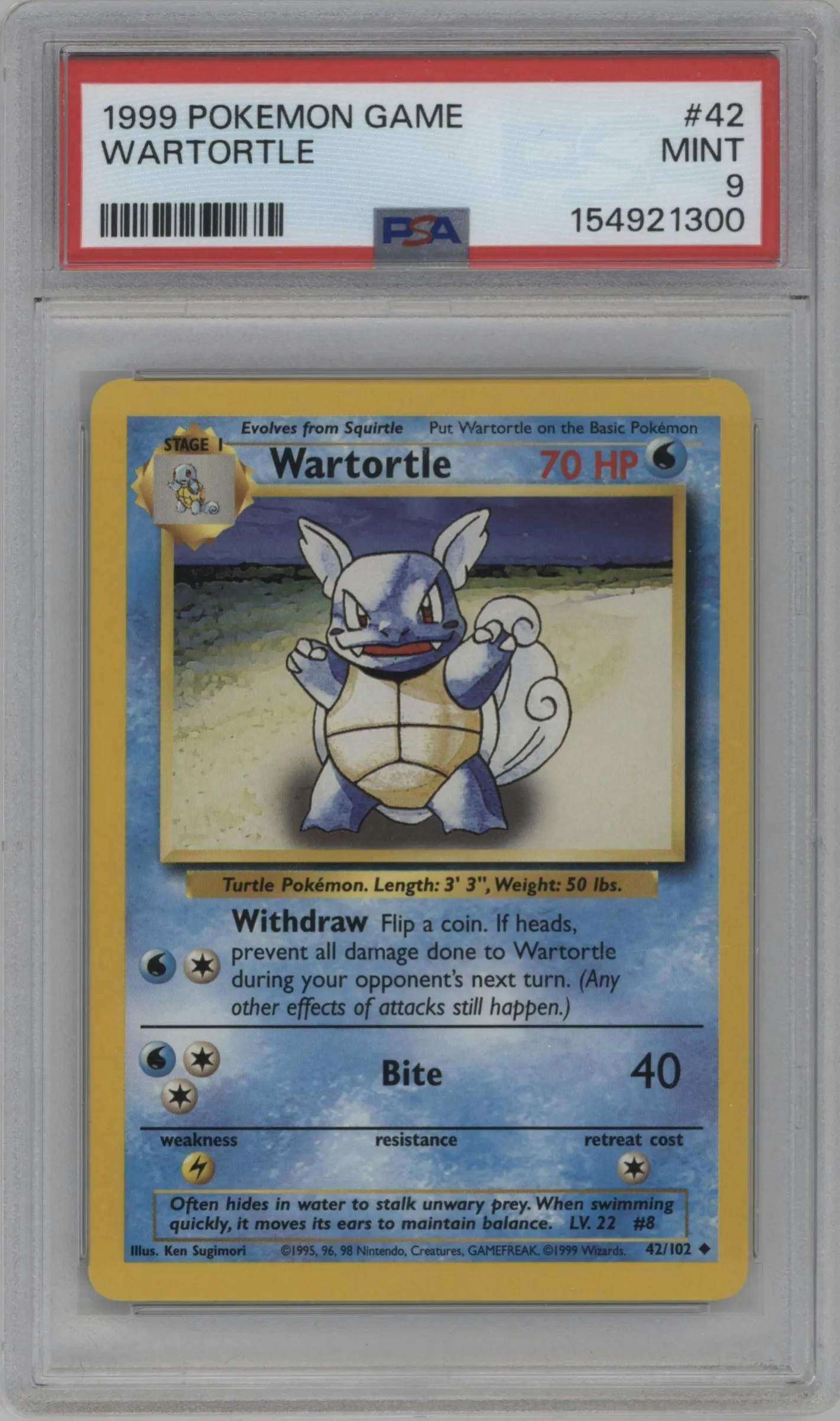 1999 Pokemon Base Set Wartortle #42 PSA 9