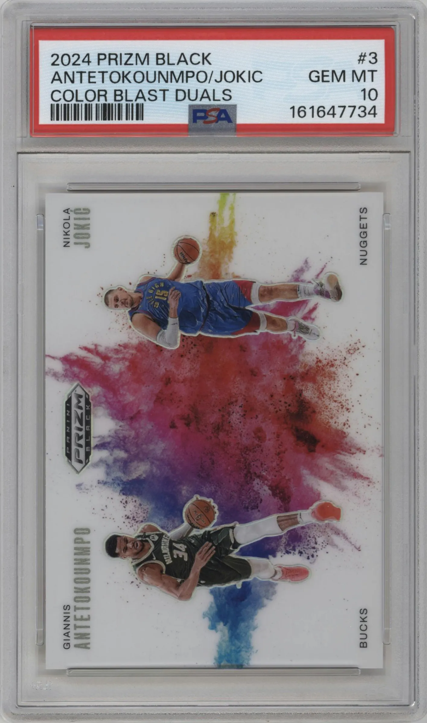 2024 Panini Prizm Black Color Blast Duals Giannis Antetokounmpo/Nikola Jokic #3 PSA 10