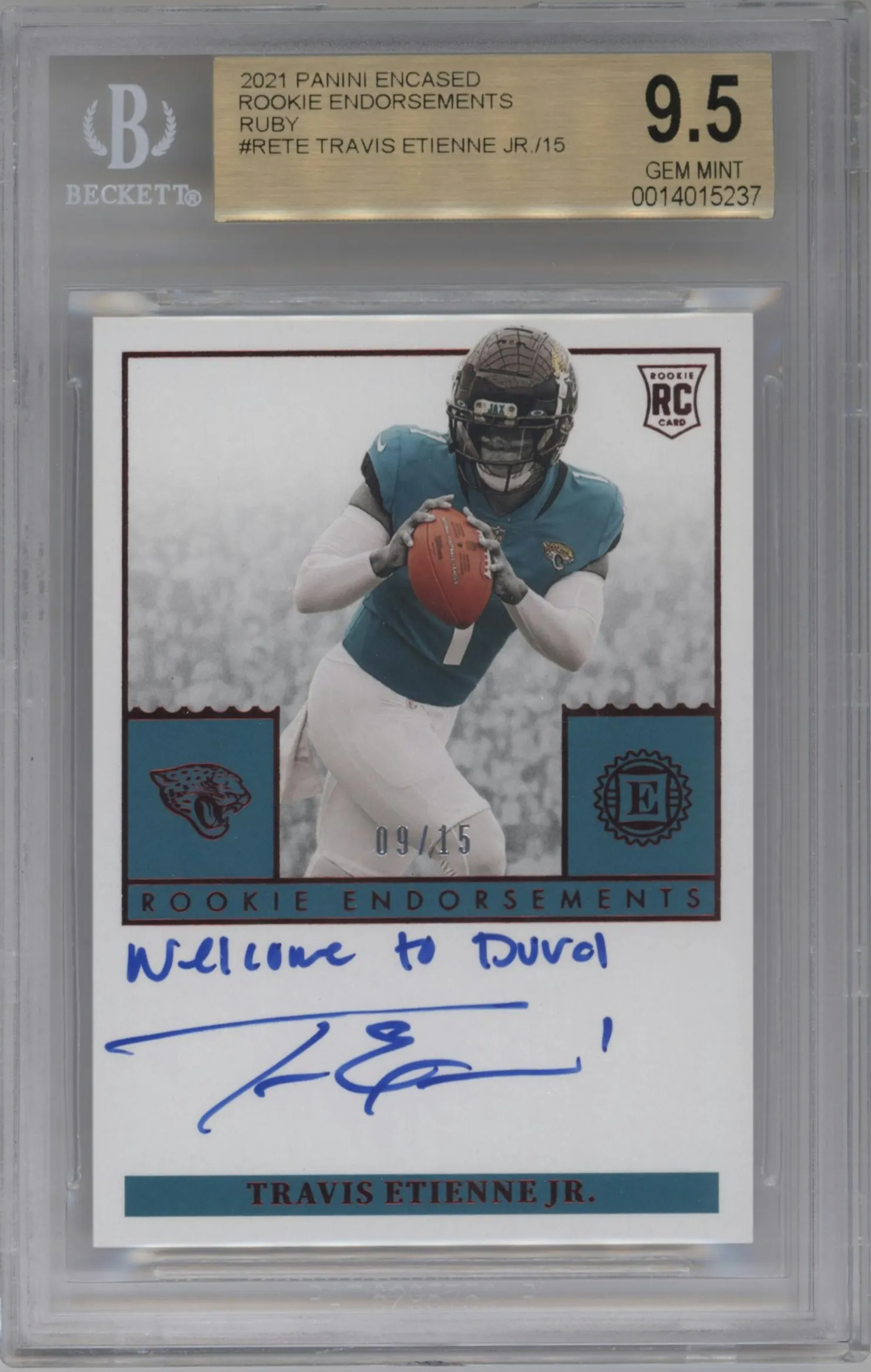2021 Panini Encased Rke.Endorsements Travis Etienne Jr. Ruby #RE-TE BGS 9.5