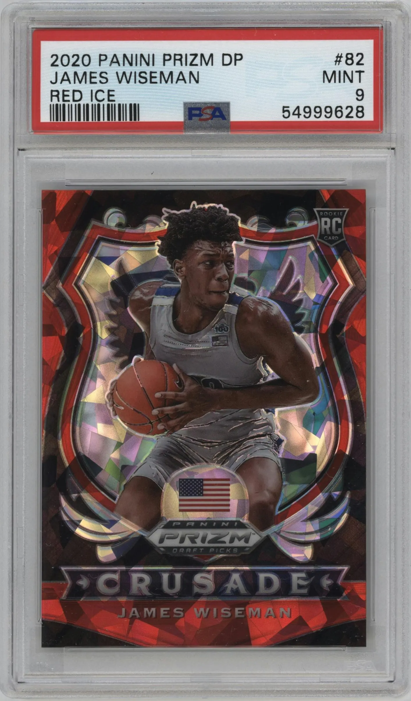 2020 Panini Prizm Draft Picks Crusade James Wiseman Red Ice #82 PSA 9