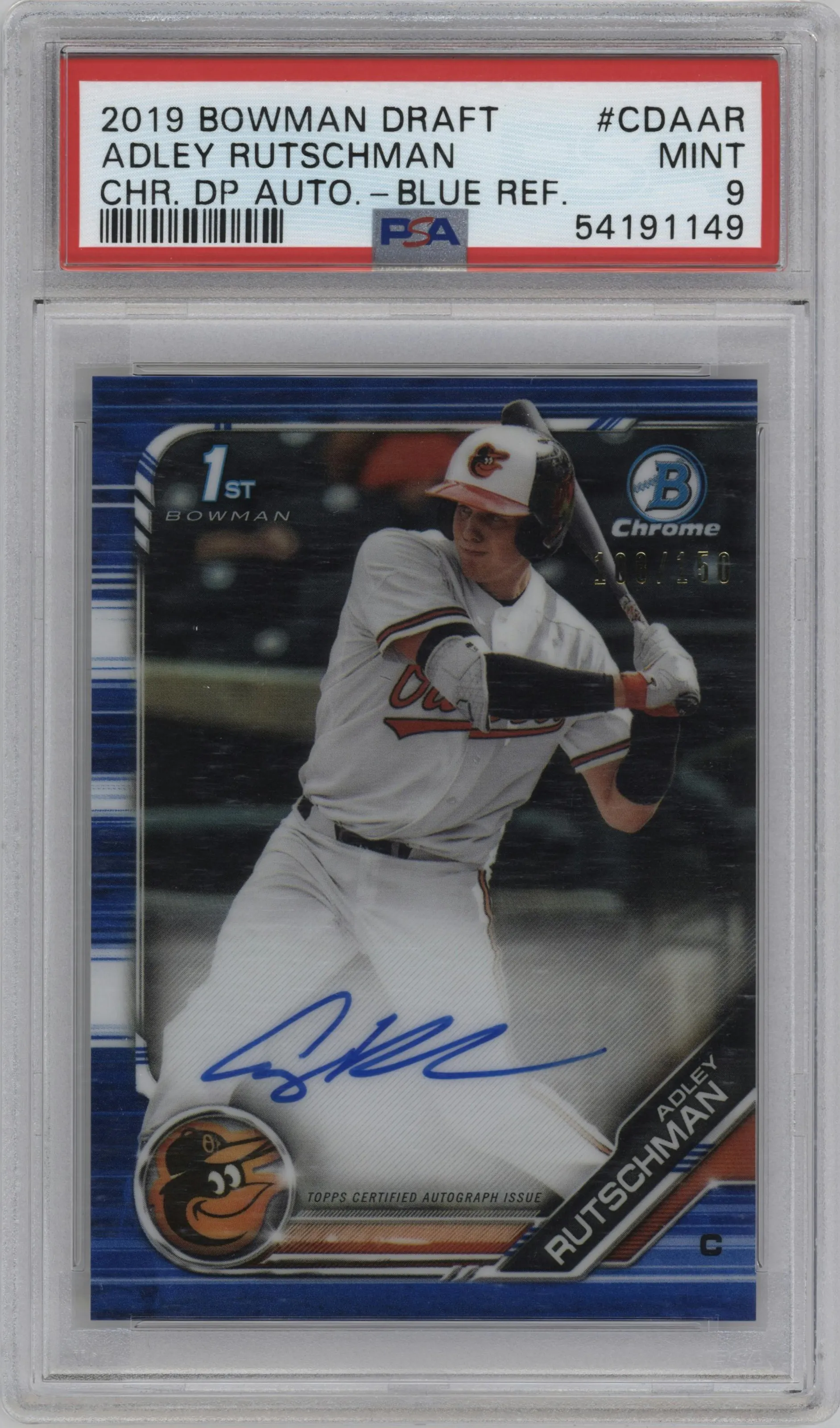 2019 Bowman Draft Chr.DP Auto Adley Rutschman Blue Refractor #CDA-AR PSA 9