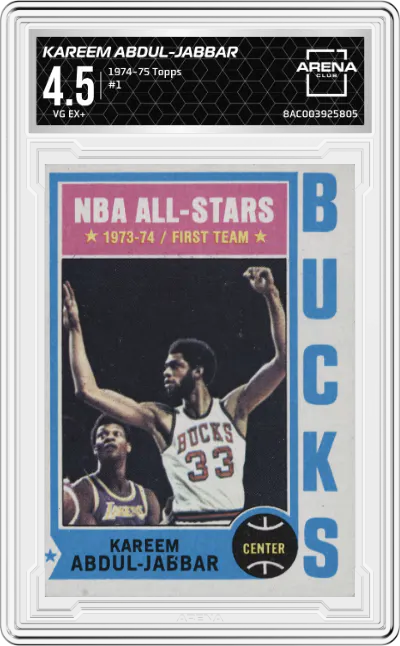 1974 Topps Kareem Abdul-Jabbar #1 ARENA CLUB 4.5
