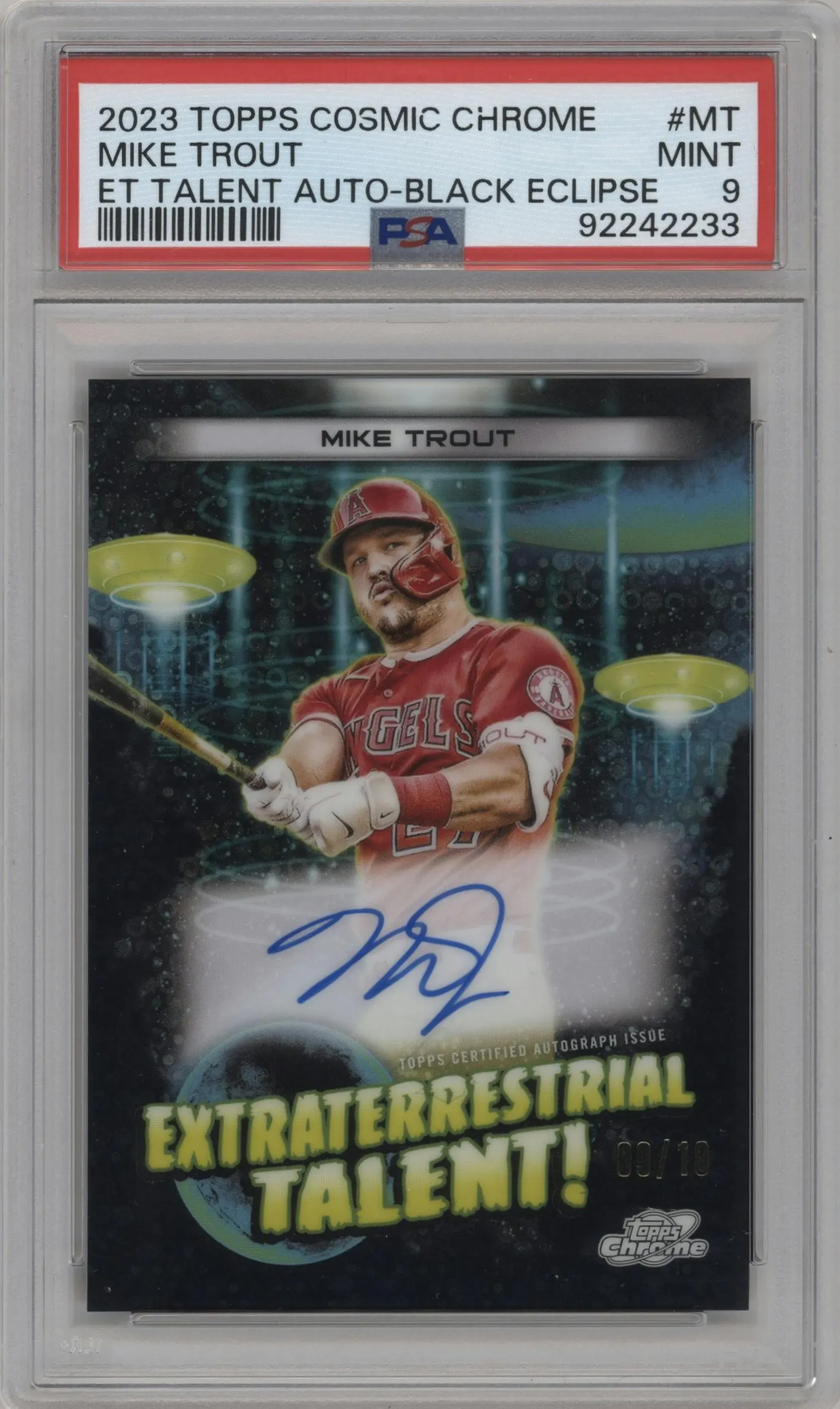 2023 Topps Cosmic Chrome E.T.Talent Auto Mike Trout Black Eclipse #ETA-MT PSA 9