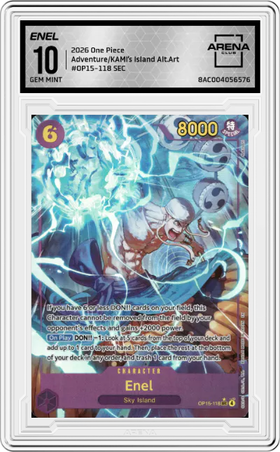 2026 One Piece Adventure/KAMI’s Island Enel Alternate Art SEC #OP15-118 SEC ARENA CLUB 10