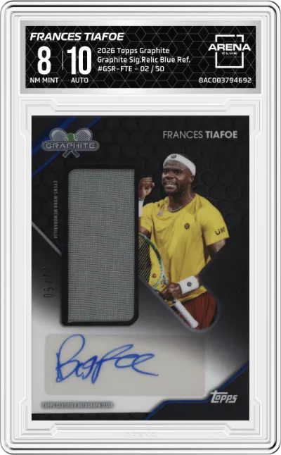 2026 Topps Graphite Graphite Sig.Relic Frances Tiafoe Blue Ref. #GSR-FTE ARENA CLUB 8