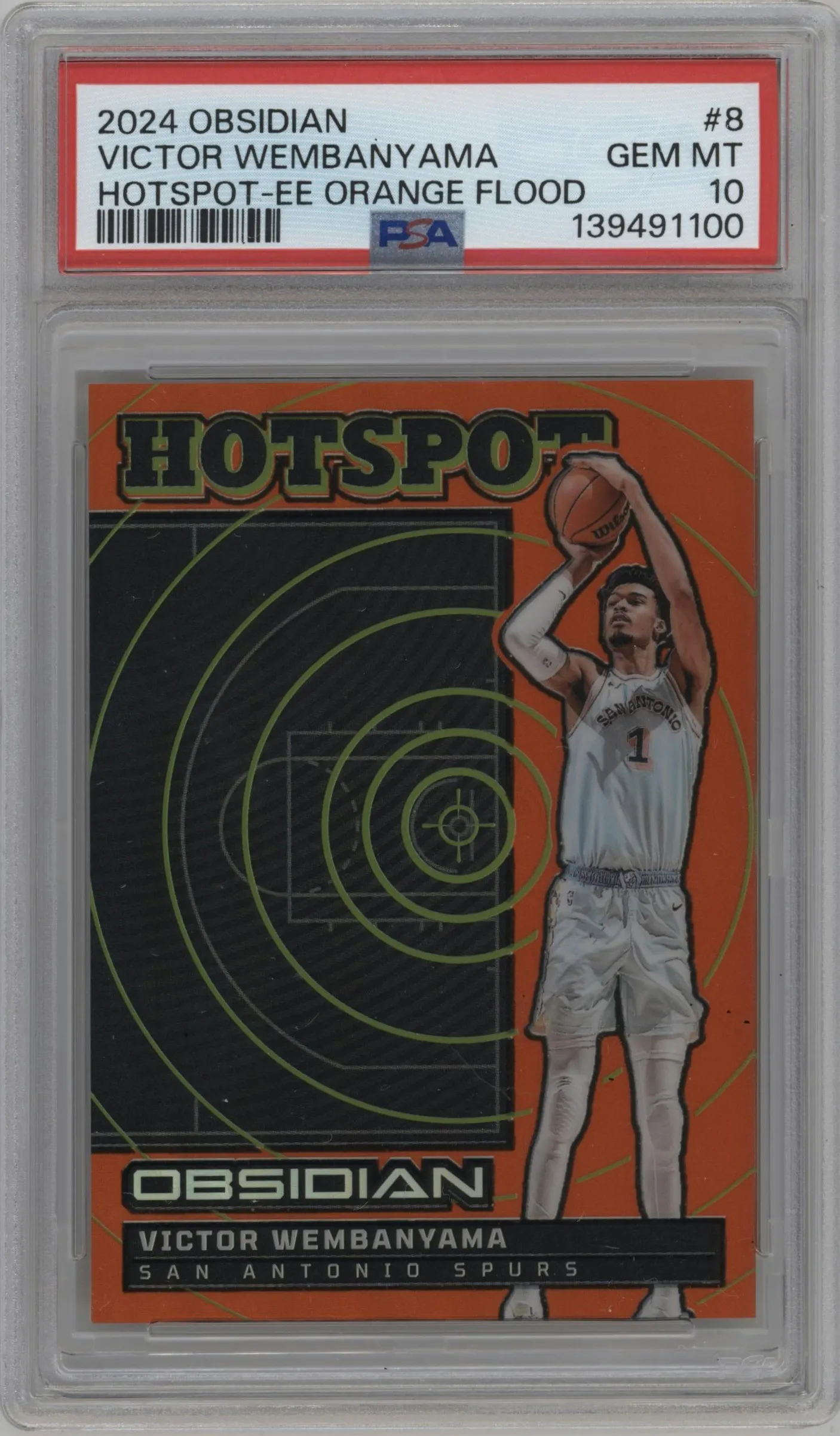 2024 Panini Obsidian Hotspot Victor Wembanyama Electric Etch Orange Flood #8 PSA 10