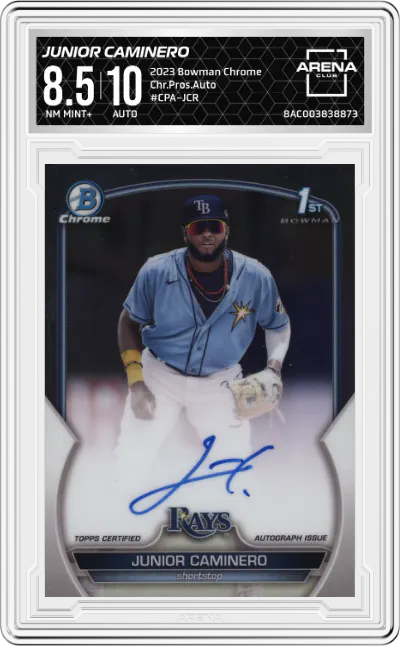 2023 Bowman Chrome Chr.Pros.Auto Junior Caminero #CPA-JCR ARENA CLUB 8.5