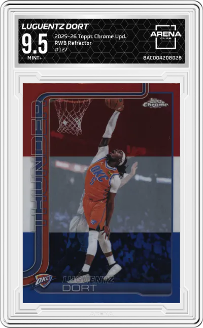 2025 Topps Chrome Update Luguentz Dort Red White and Blue Refractor #127 ARENA CLUB 9.5