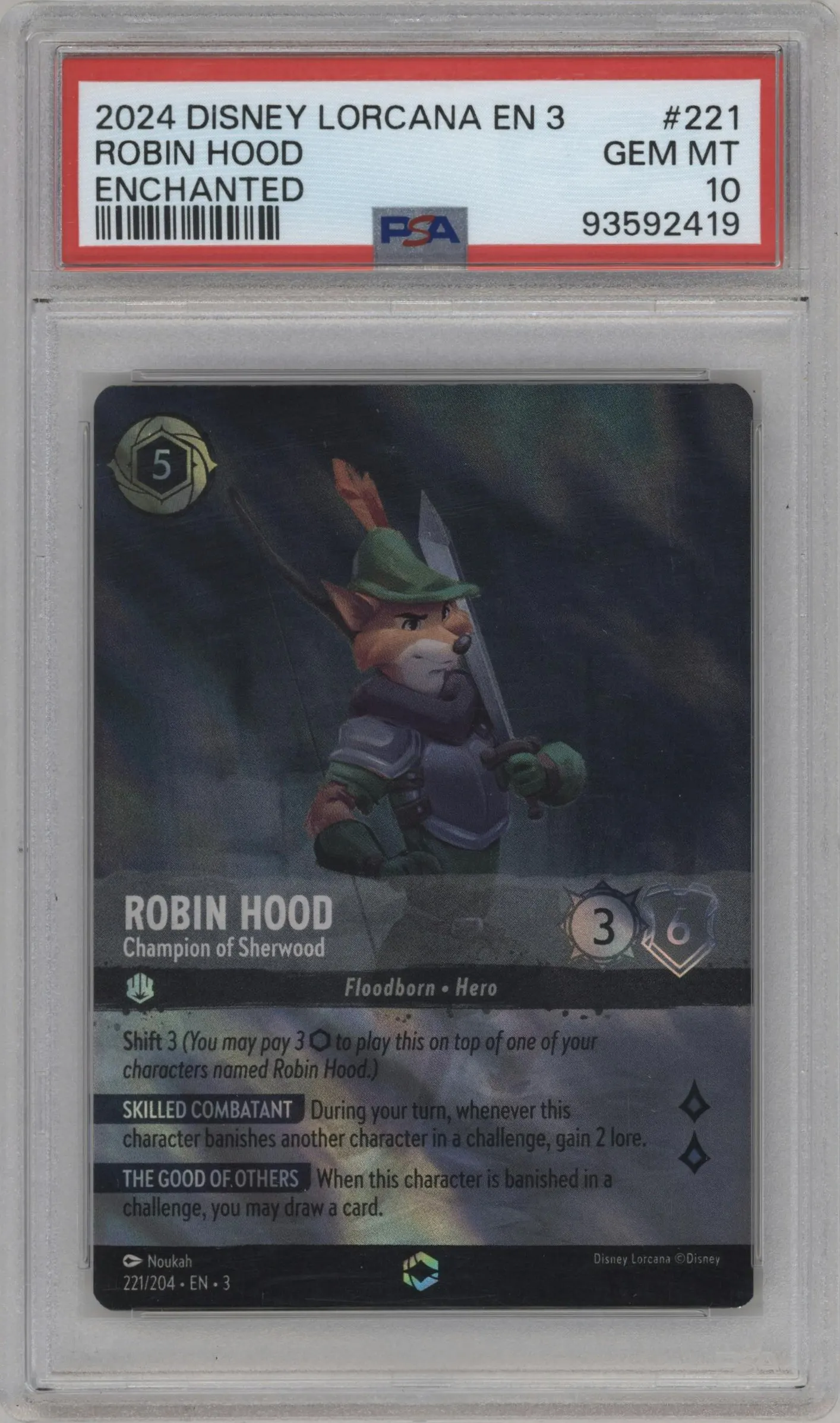 2024 Disney Lorcana Into the Inklands Robin Hood Enchanted #221 PSA 10