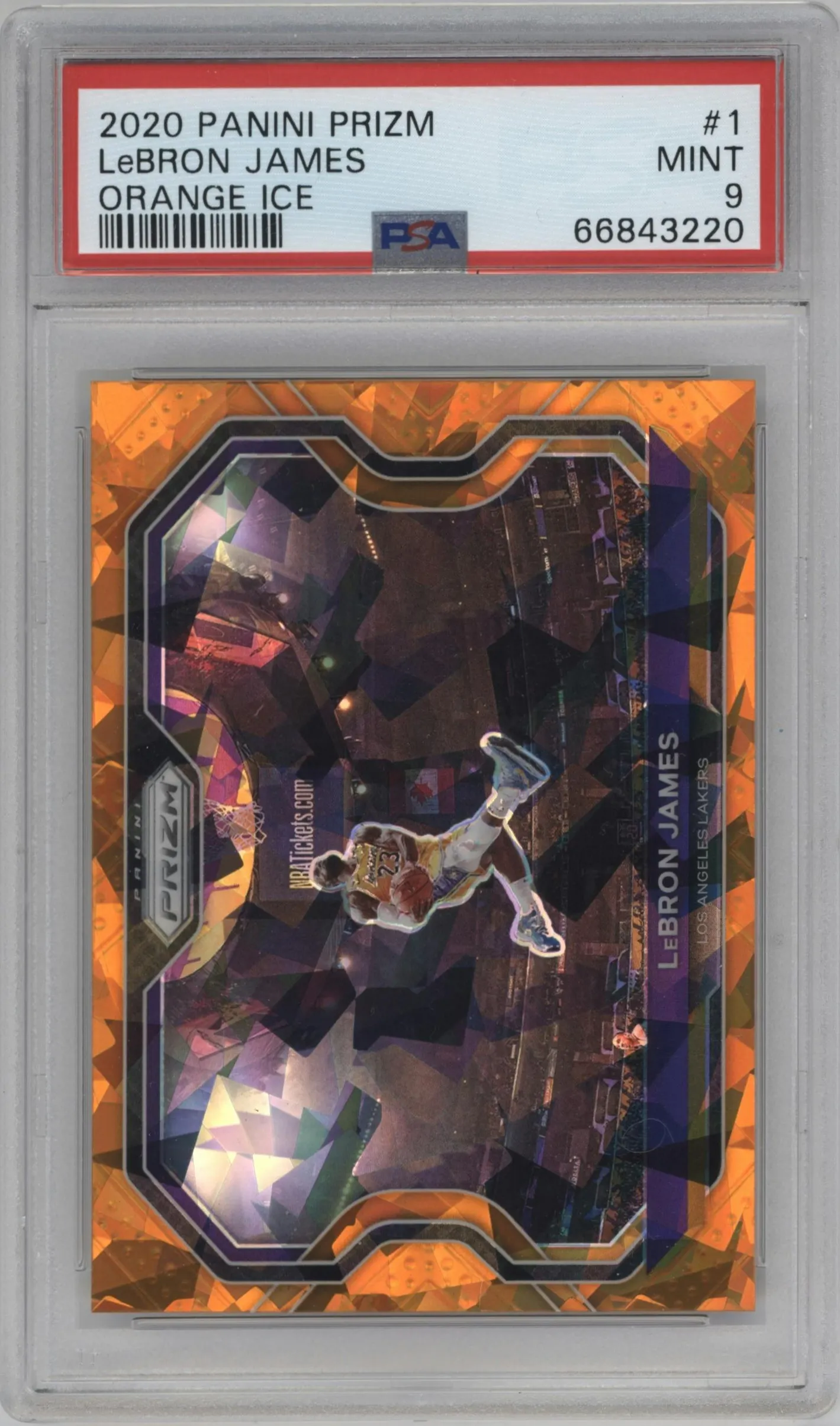 2020 Panini Prizm LeBron James Orange Ice #1 PSA 9