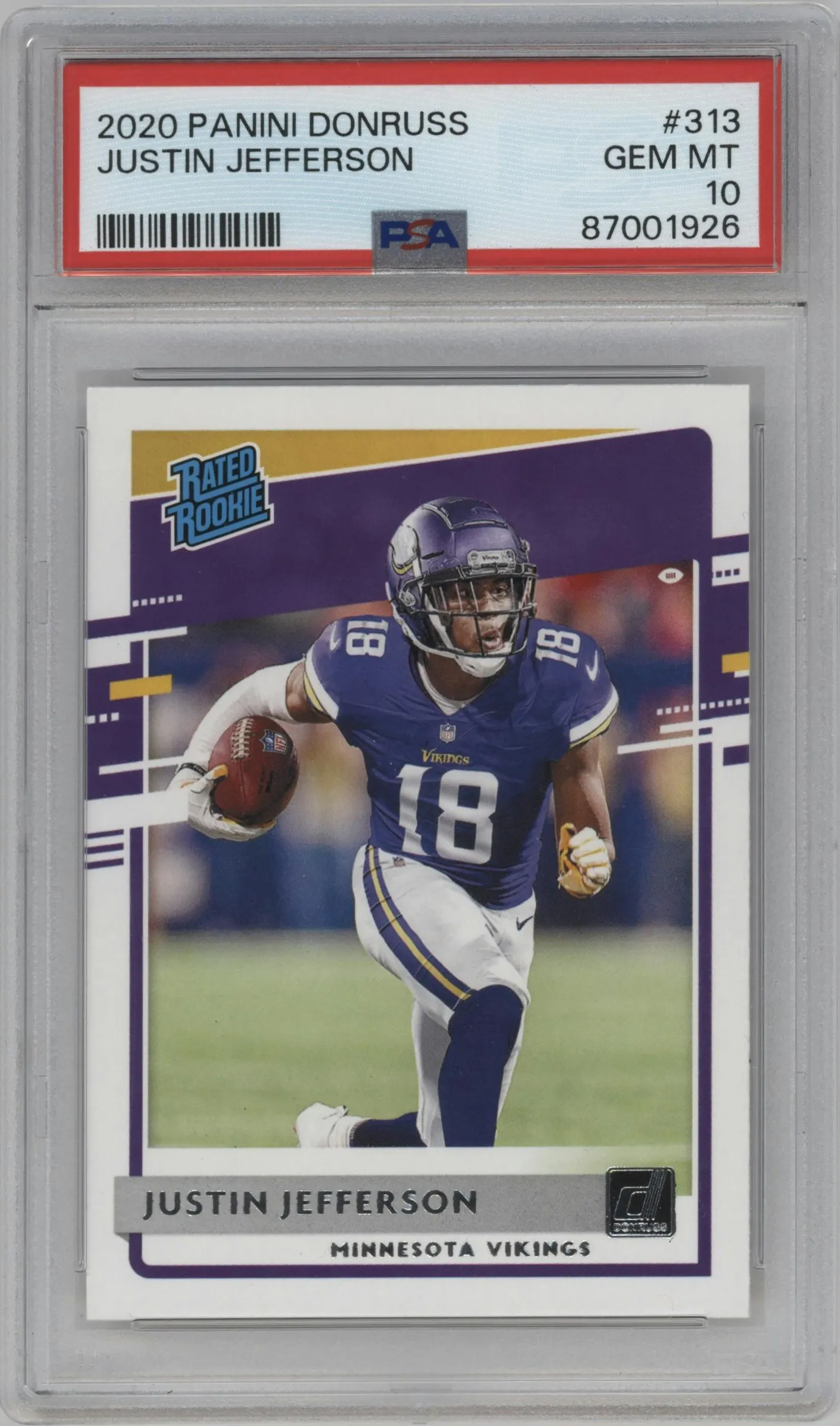 2020 Panini Donruss Rated Rookie Justin Jefferson #313 PSA 10