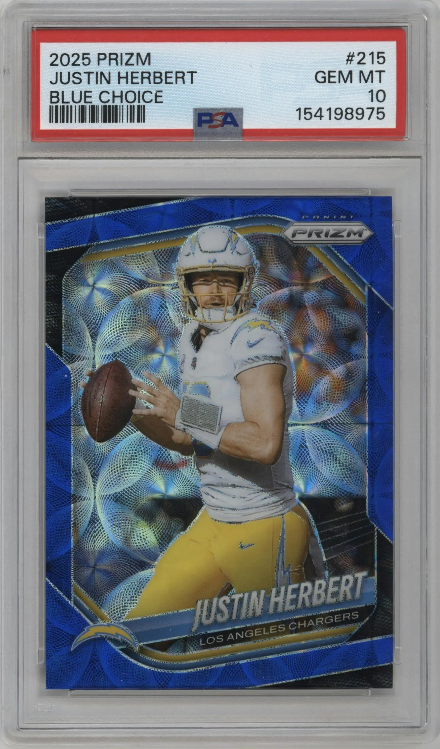 2025 Panini Prizm Justin Herbert Blue Choice #215 PSA 10